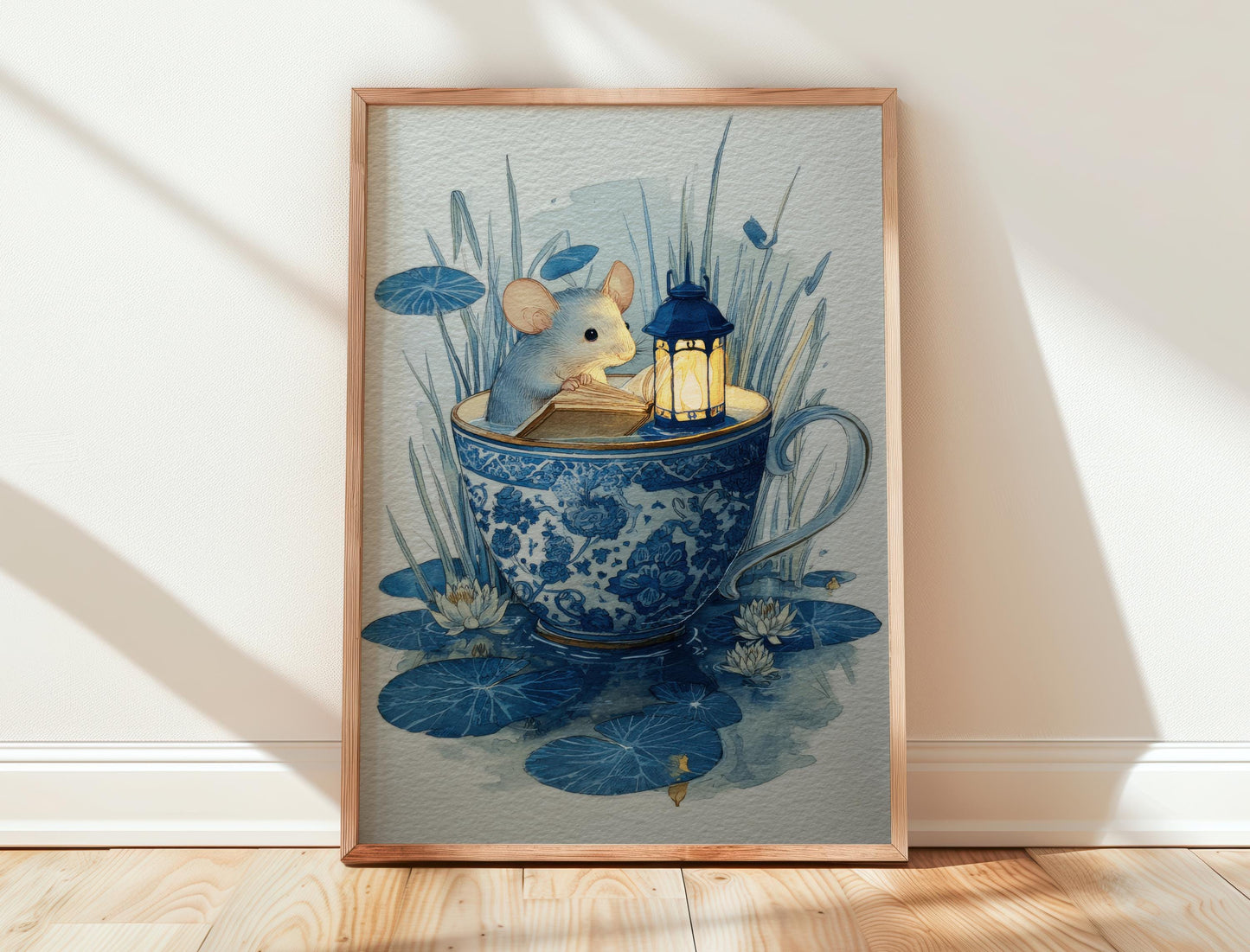 Mouse in Teacup Reading Print | Cozy Wall Decor | Cute Gift For Book Lover | Book Nook Poster | Book Art | Aesthetic Room Art | Home Decor - Book Poster Art Print Decor Bookish