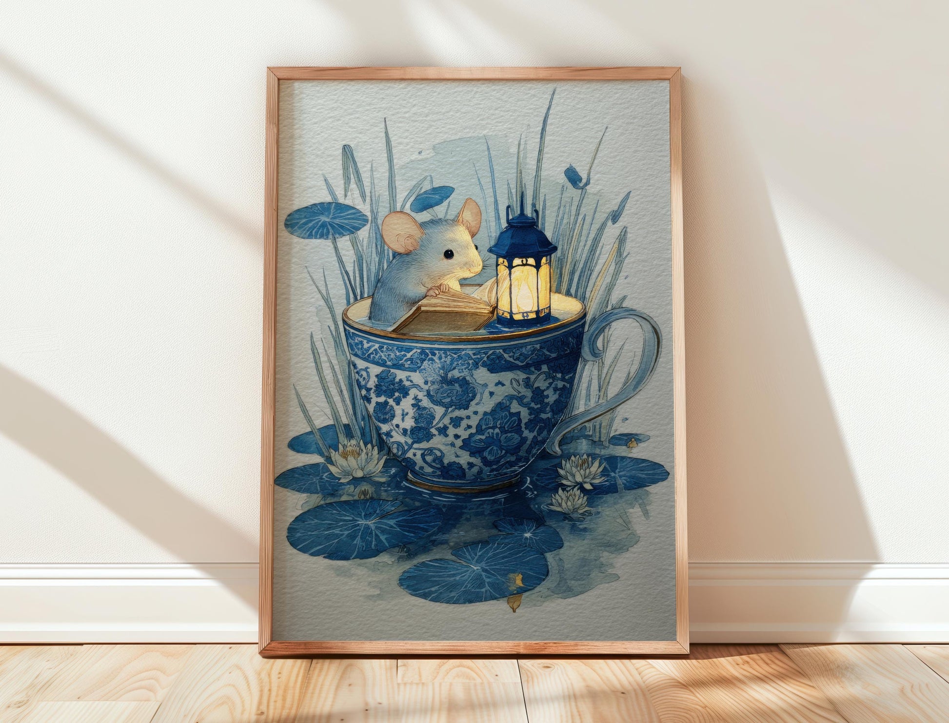 Mouse in Teacup Reading Print | Cozy Wall Decor | Cute Gift For Book Lover | Book Nook Poster | Book Art | Aesthetic Room Art | Home Decor - Book Poster Art Print Decor Bookish