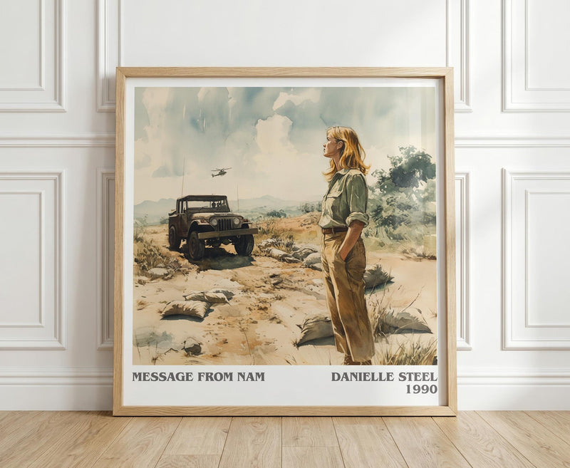 Message from Nam literary print in frame leaning in hallway – historical fiction wall art