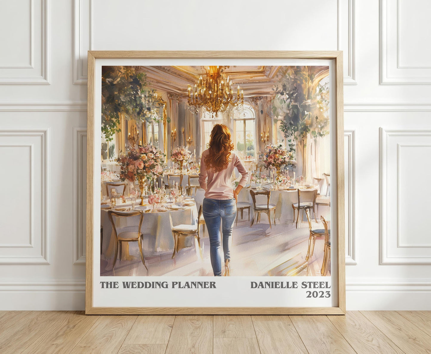 The Wedding Planner literary print in frame leaning in hallway – romance wall art