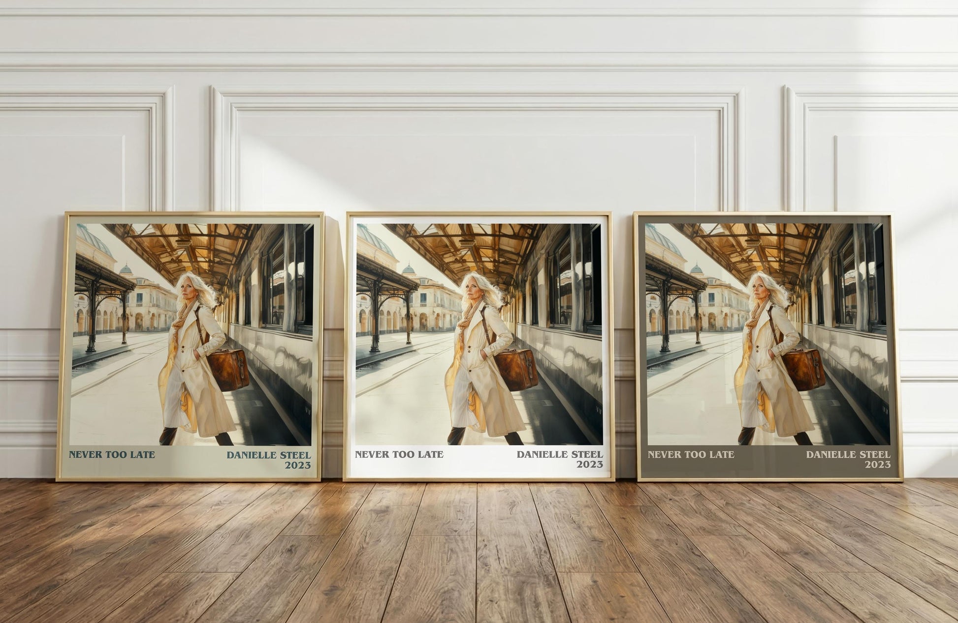 Never Too Late literary print framed by window – literary home decor