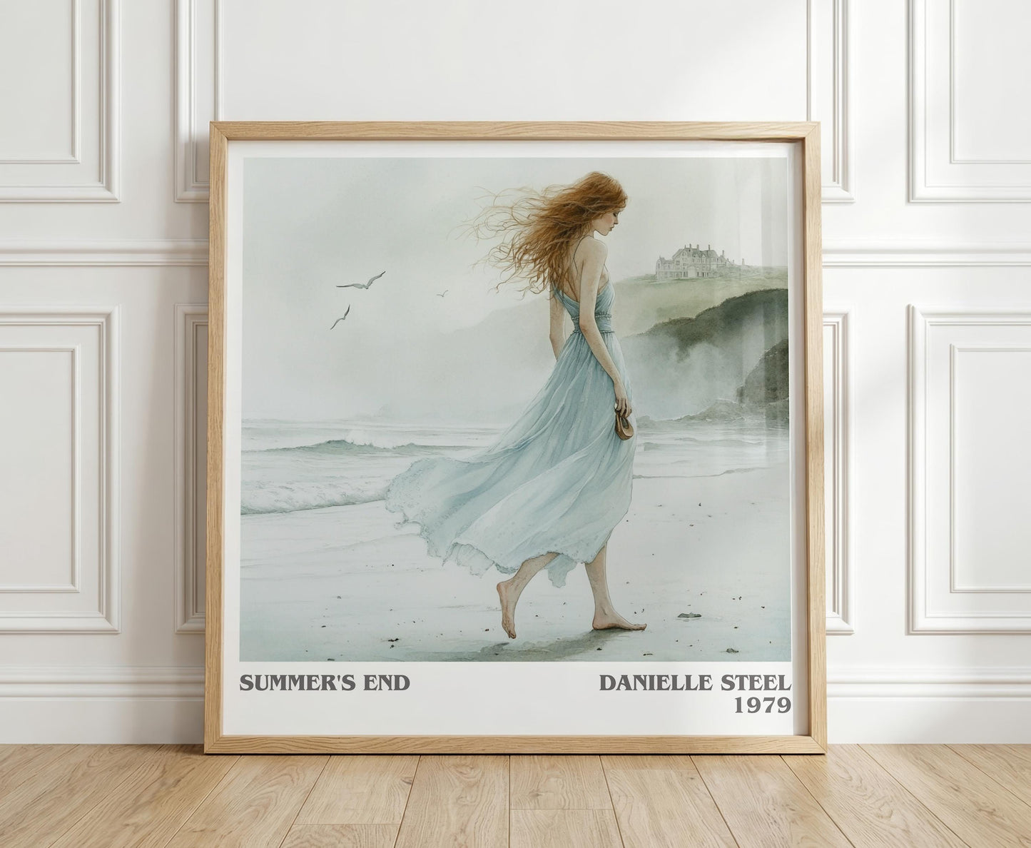 Summer's End literary print in frame leaning in hallway – romance wall art