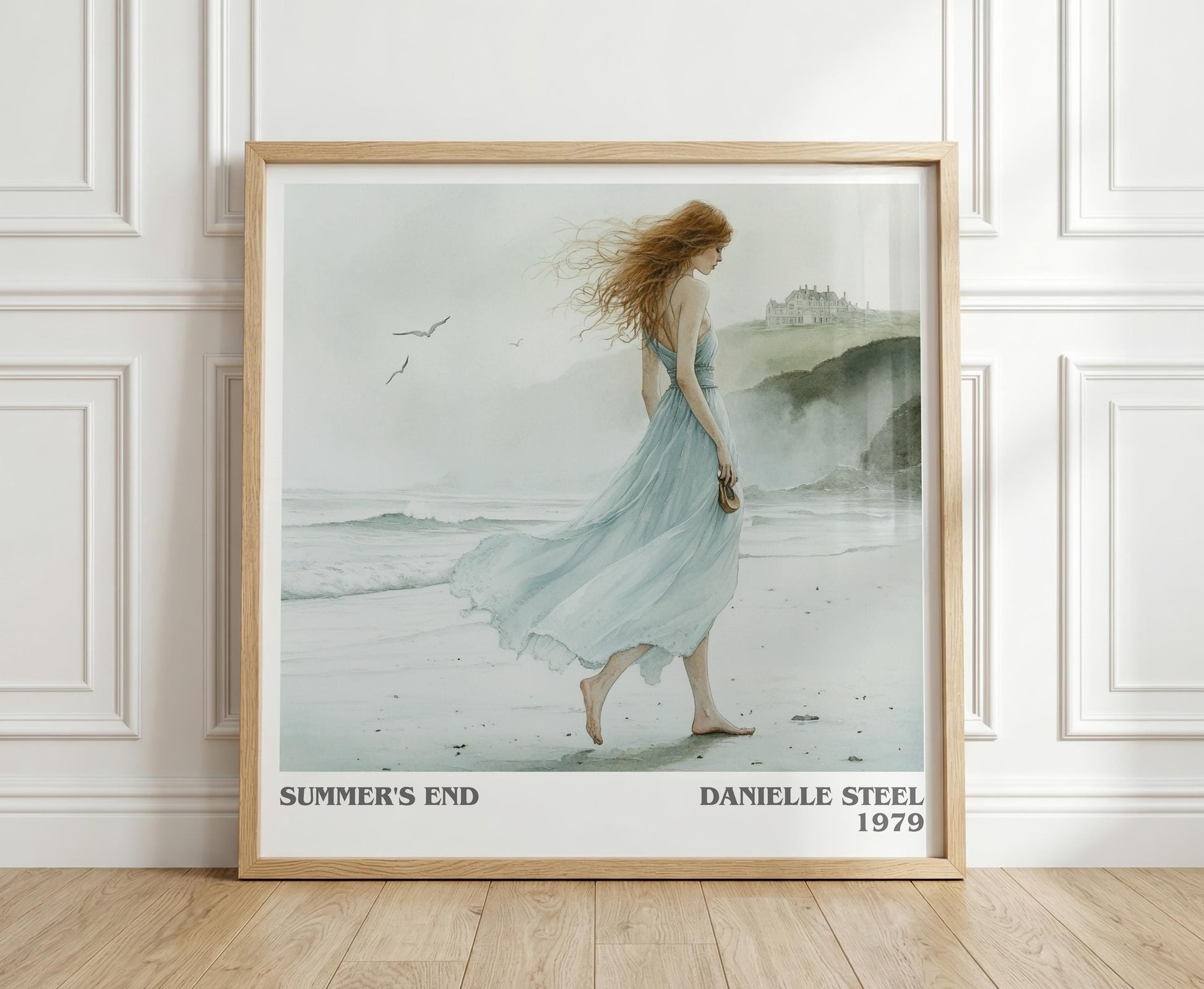 Summer's End literary print in frame leaning in hallway – romance wall art