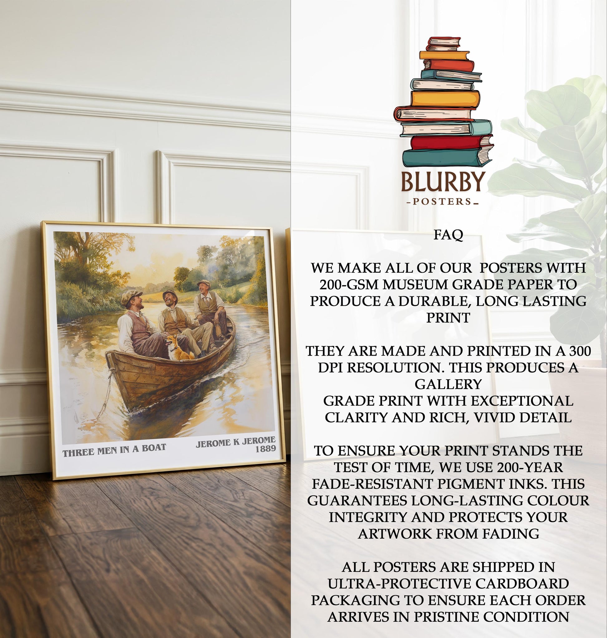 Three Men In A Boat by Jerome K Jerome | Book Poster | Literary Art Gift For Book Lover | Novel Inspired Wall Art | Free Delivery