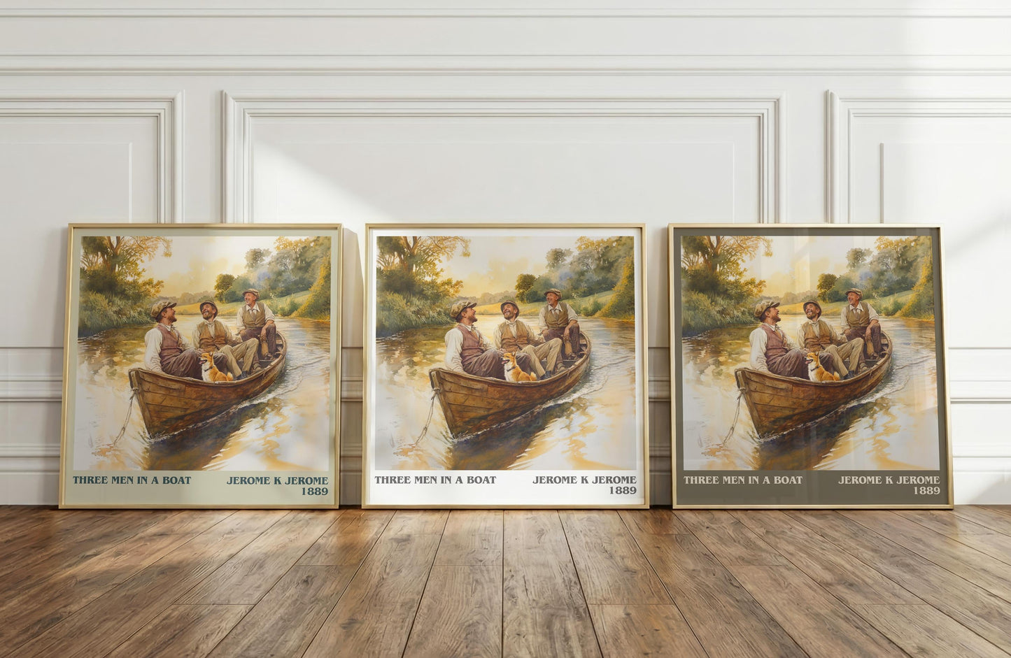 Three Men in a Boat literary print framed by window – literary home decor