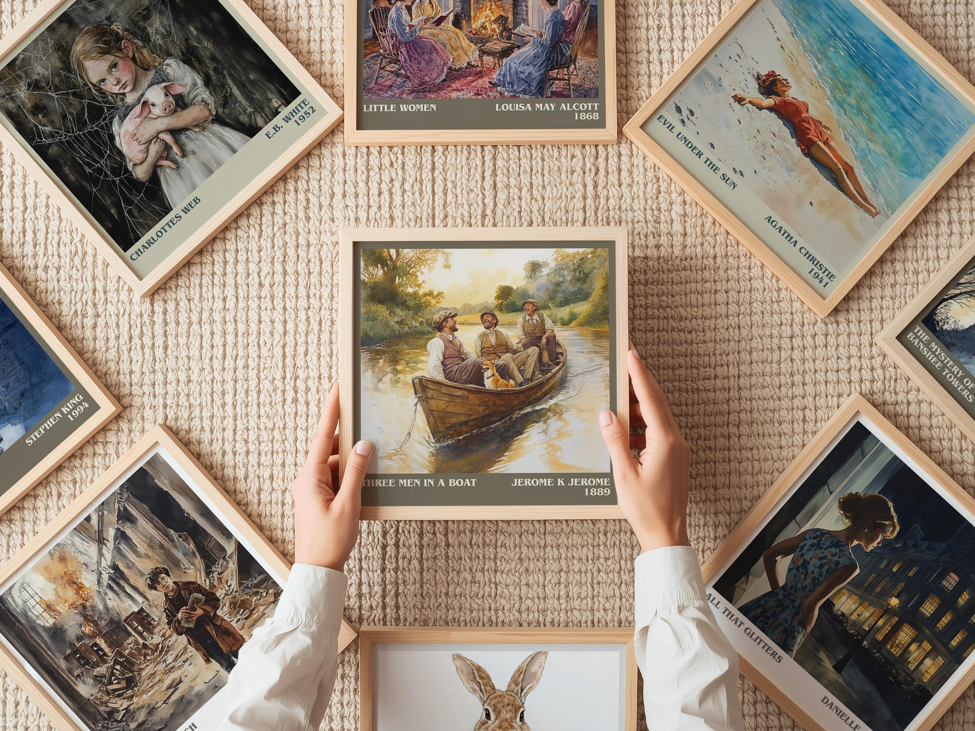 Three Men in a Boat literary print on bookshelf – Jerome K. Jerome fan gift