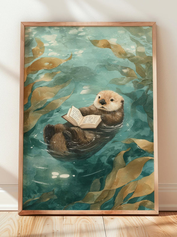 Otter Reading Print | Cozy Wall Decor | Cute Gift For Book Lover | Book Nook Poster | Book Art | Aesthetic Room Art | Reader Home Decor - Book Poster Art Print Decor Bookish