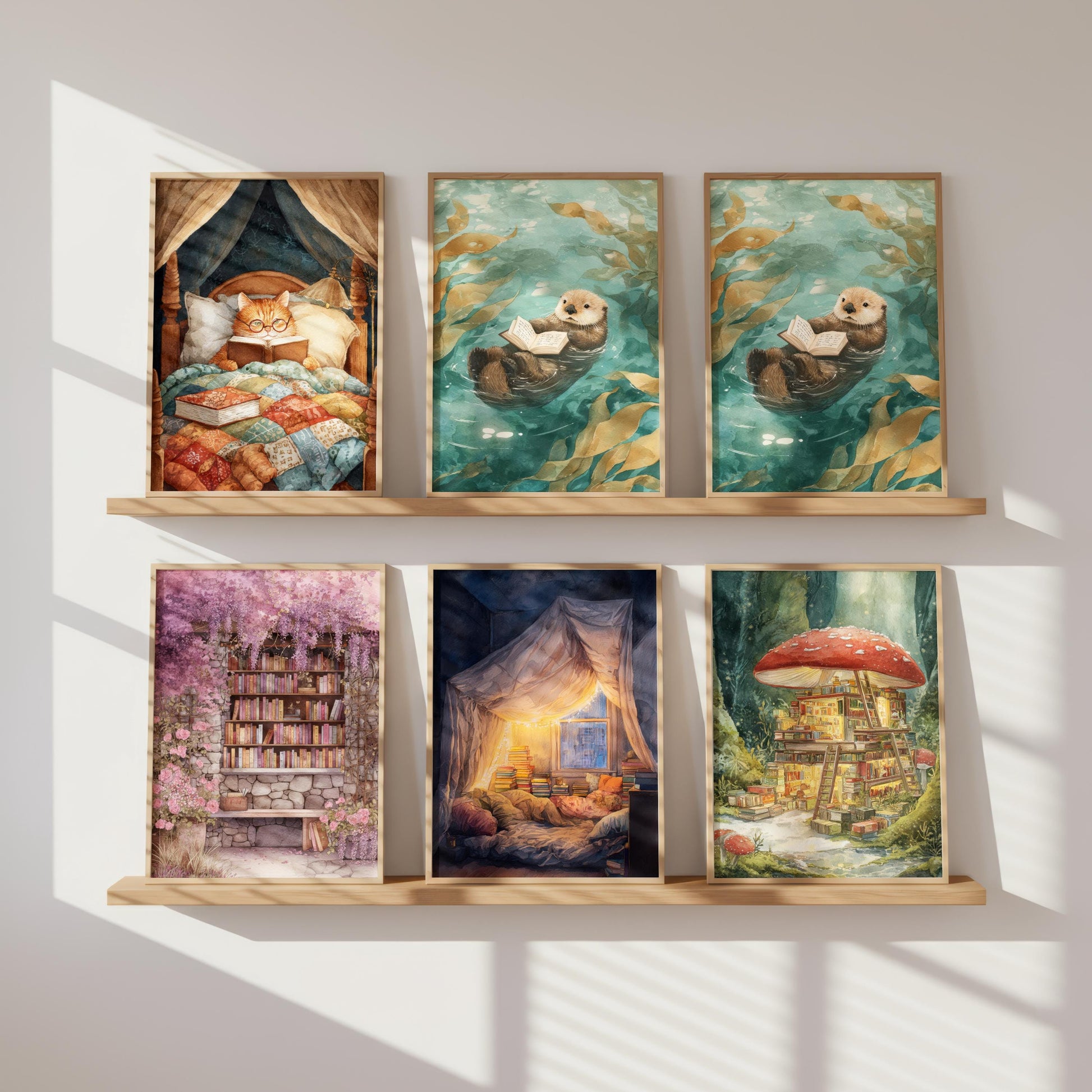 Otter Reading Print | Cozy Wall Decor | Cute Gift For Book Lover | Book Nook Poster | Book Art | Aesthetic Room Art | Reader Home Decor - Book Poster Art Print Decor Bookish