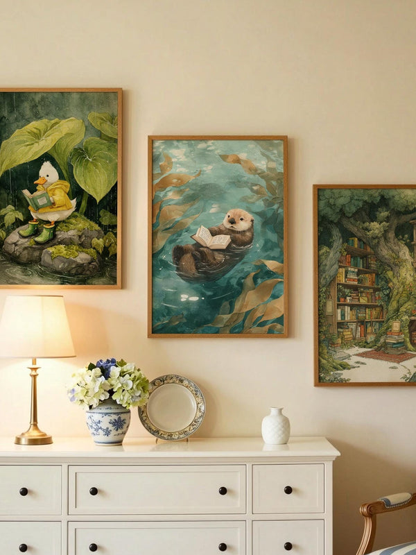Otter Reading Print | Cozy Wall Decor | Cute Gift For Book Lover | Book Nook Poster | Book Art | Aesthetic Room Art | Reader Home Decor - Book Poster Art Print Decor Bookish