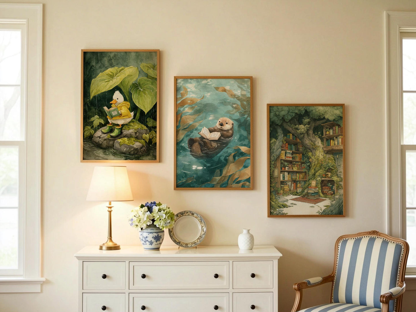 Otter Reading Print | Cozy Wall Decor | Cute Gift For Book Lover | Book Nook Poster | Book Art | Aesthetic Room Art | Reader Home Decor - Book Poster Art Print Decor Bookish