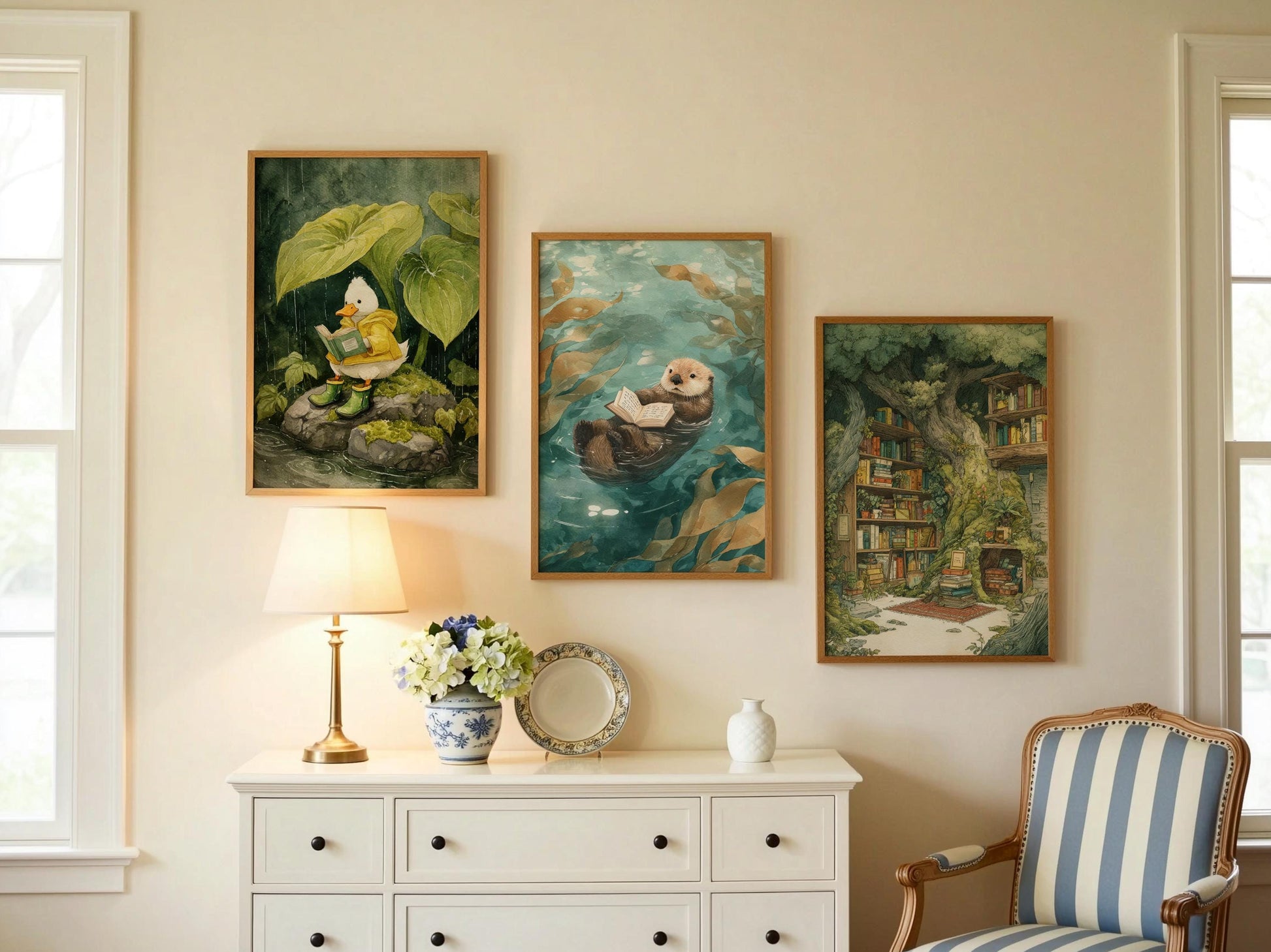 Otter Reading Print | Cozy Wall Decor | Cute Gift For Book Lover | Book Nook Poster | Book Art | Aesthetic Room Art | Reader Home Decor - Book Poster Art Print Decor Bookish