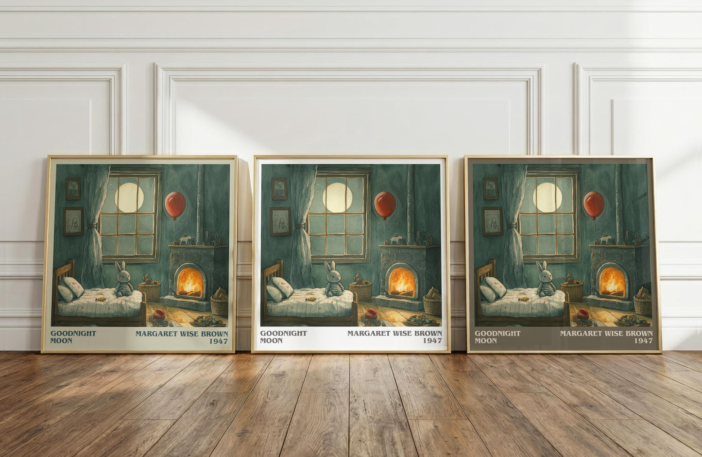 Good Night Moon literary print framed by window – literary home decor