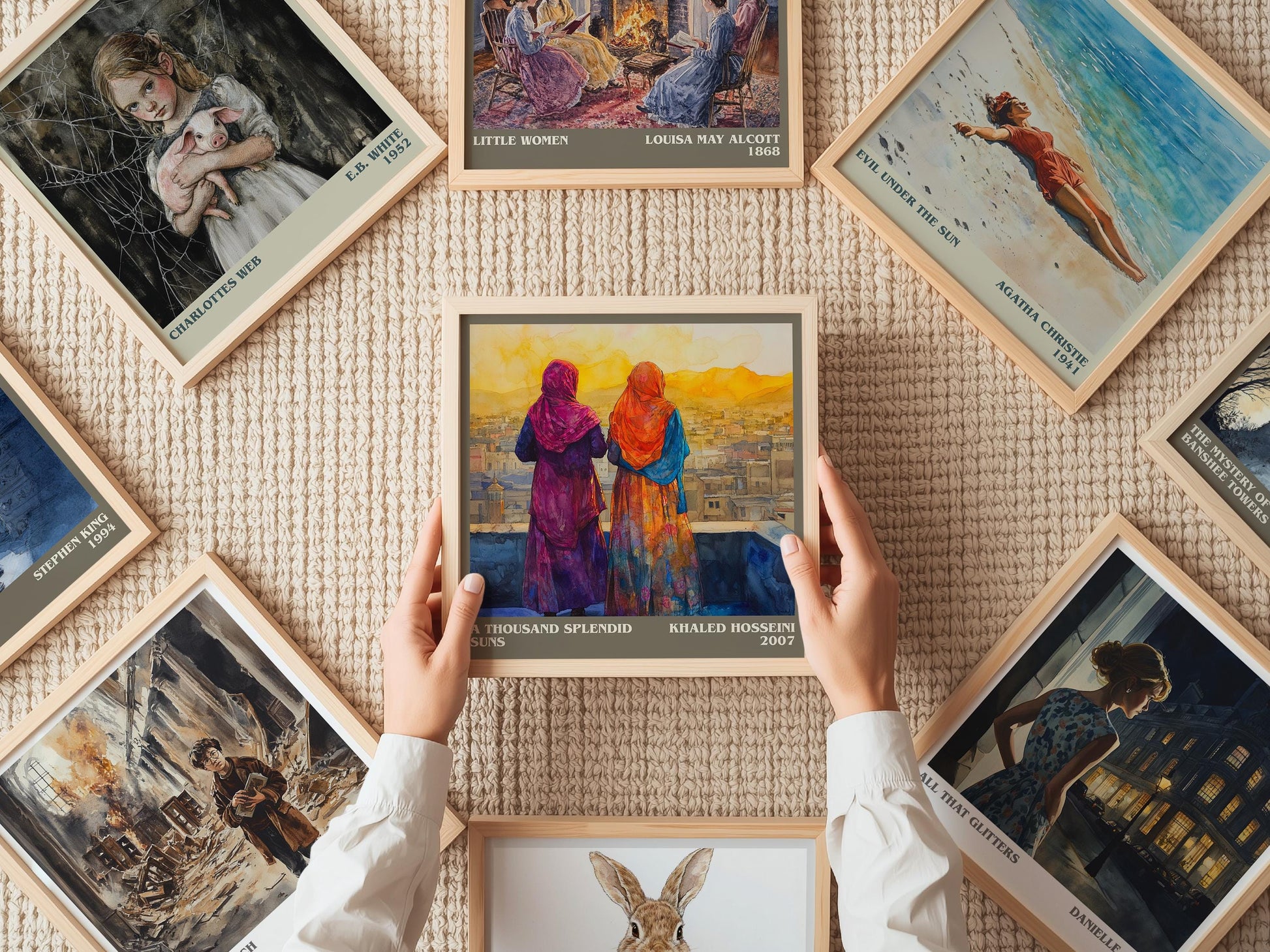 A Thousand Splendid Suns literary print on bookshelf – Khaled Hosseini fan gift