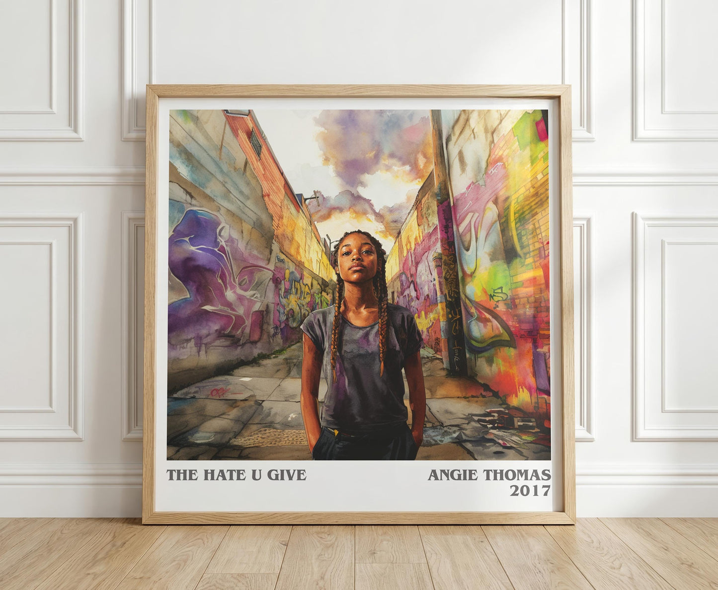 The Hate U Give literary print in frame leaning in hallway – young adult wall art