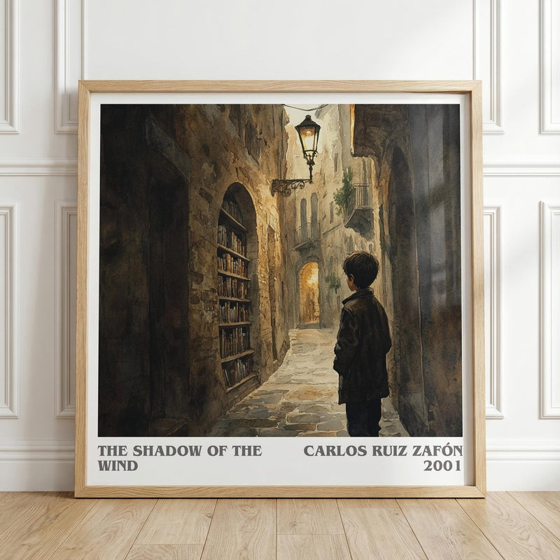 The Shadow Of The Wind literary print in frame leaning in hallway – gothic wall art