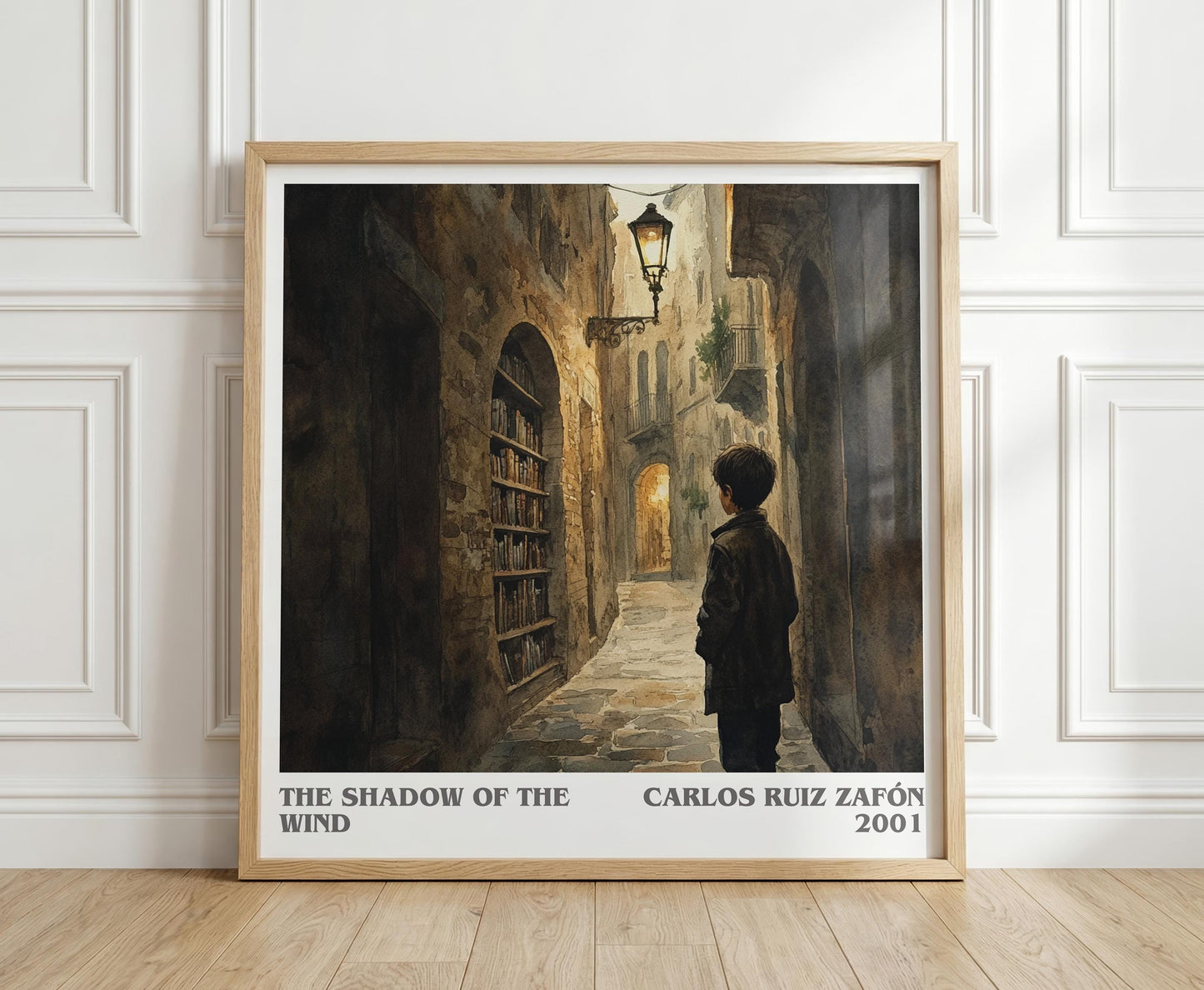 The Shadow Of The Wind literary print in frame leaning in hallway – gothic wall art