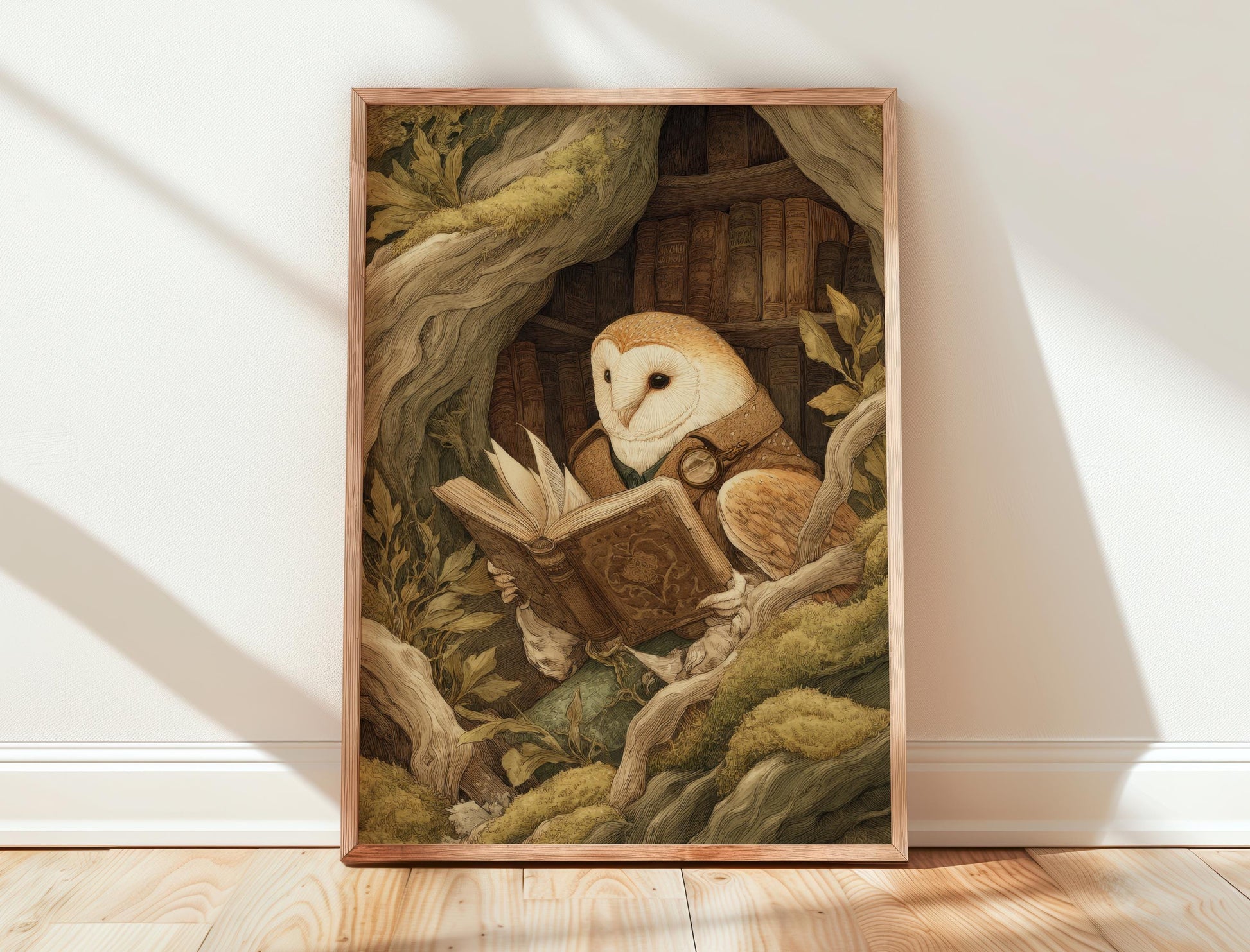 Barn Owl in Tree Print | Cozy Wall Decor | Cute Gift For Book Lover | Book Nook Poster | Book Art | Aesthetic Room Art | Reader Home Decor - Book Poster Art Print Decor Bookish