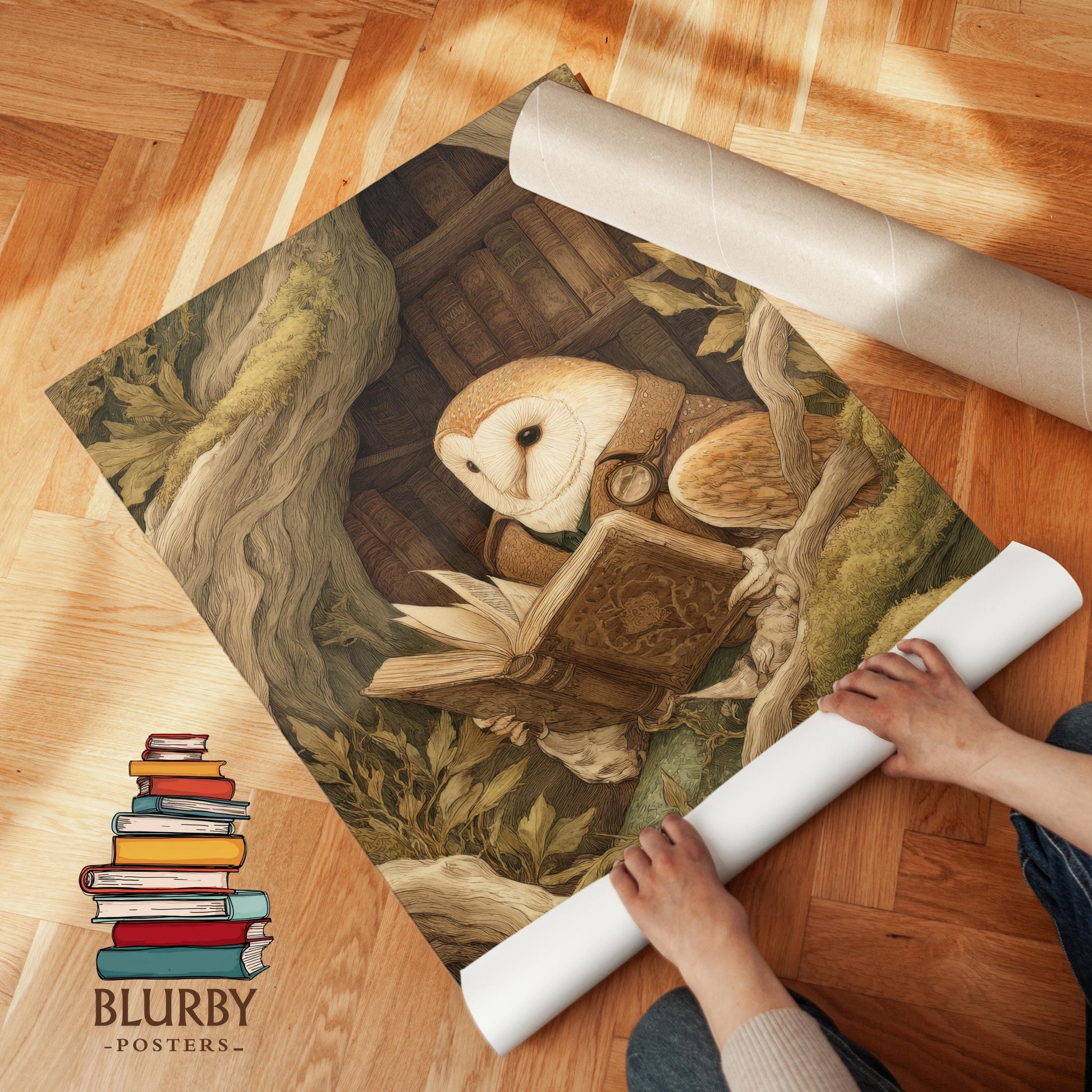 Barn Owl in Tree Print | Cozy Wall Decor | Cute Gift For Book Lover | Book Nook Poster | Book Art | Aesthetic Room Art | Reader Home Decor - Book Poster Art Print Decor Bookish
