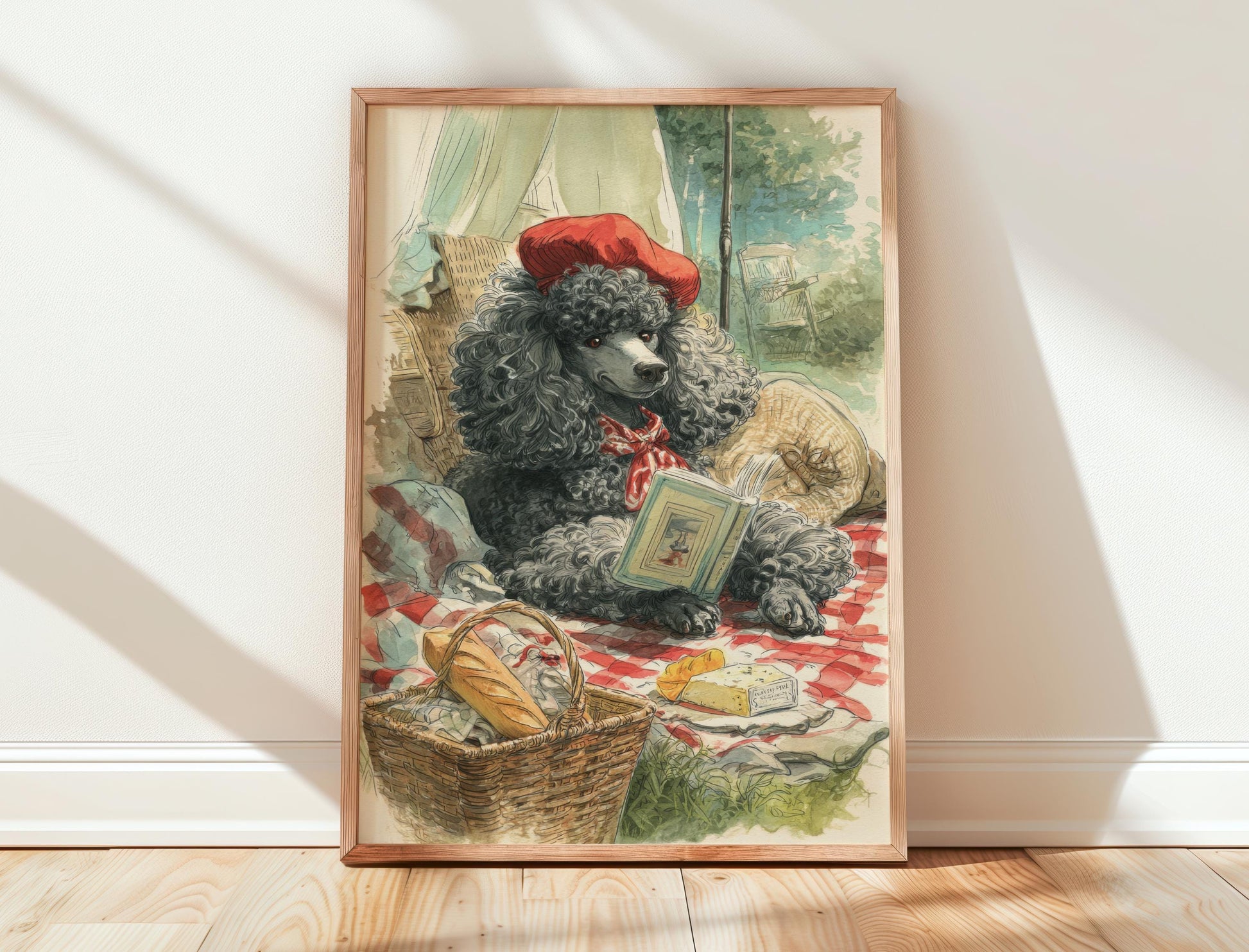 French Poodle Picnic Paris Print | Cozy Wall Decor | Cute Gift Book Lover | Book Nook Poster | Book Art | Aesthetic Room Art | Home Decor - Book Poster Art Print Decor Bookish