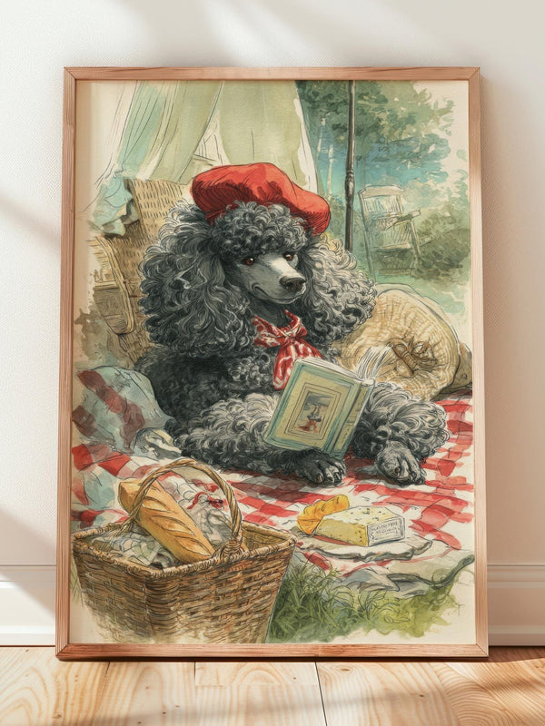 French Poodle Picnic Paris Print | Cozy Wall Decor | Cute Gift Book Lover | Book Nook Poster | Book Art | Aesthetic Room Art | Home Decor - Book Poster Art Print Decor Bookish