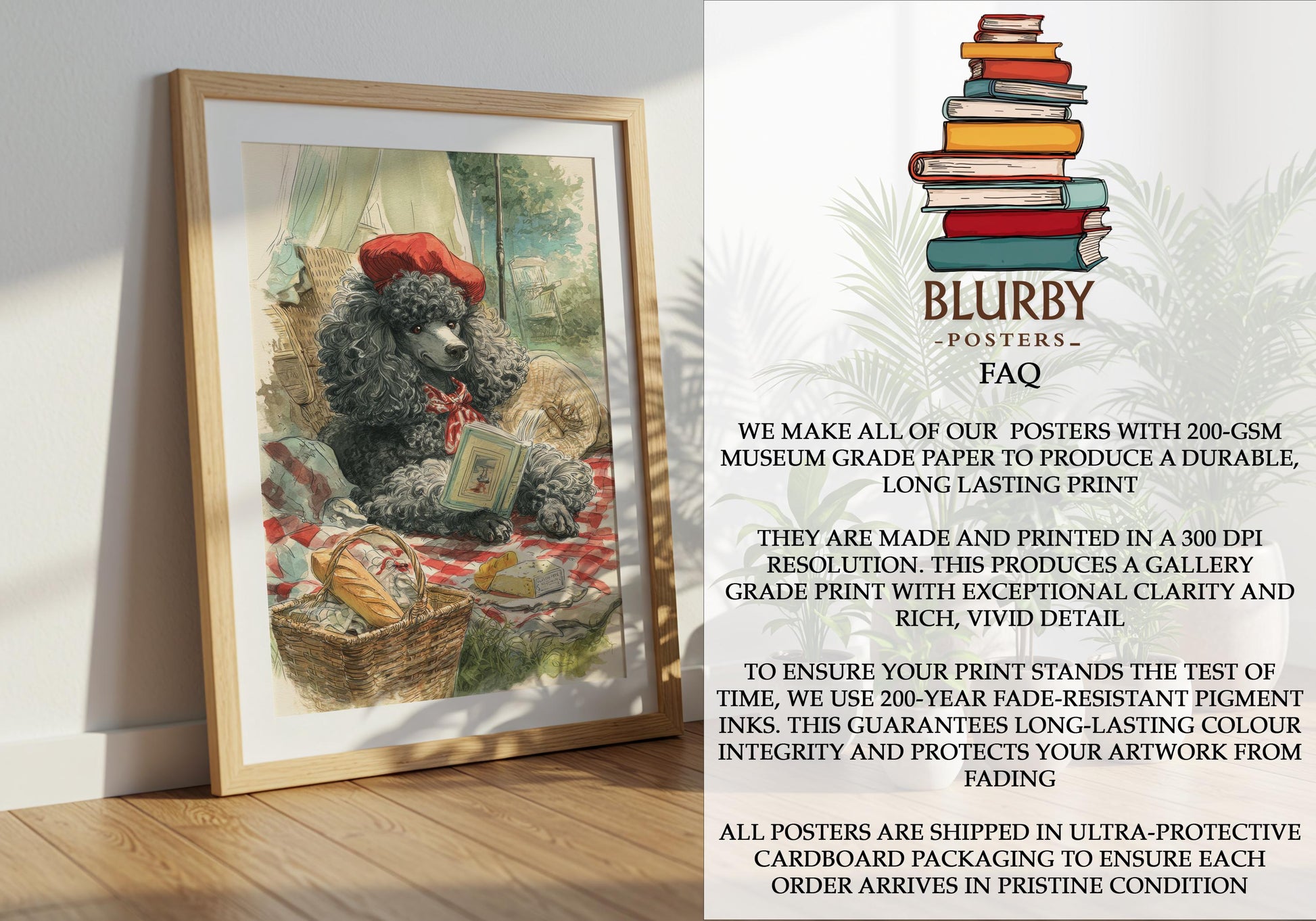 French Poodle Picnic Paris Print | Cozy Wall Decor | Cute Gift Book Lover | Book Nook Poster | Book Art | Aesthetic Room Art | Home Decor - Book Poster Art Print Decor Bookish
