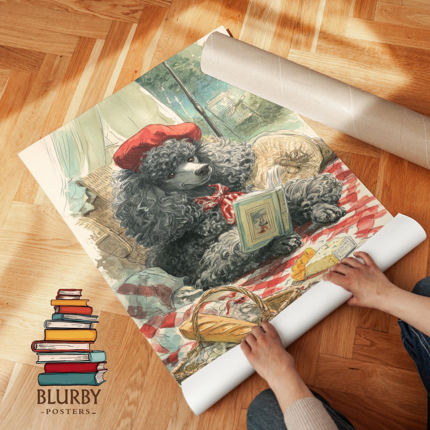 French Poodle Picnic Paris Print | Cozy Wall Decor | Cute Gift Book Lover | Book Nook Poster | Book Art | Aesthetic Room Art | Home Decor - Book Poster Art Print Decor Bookish