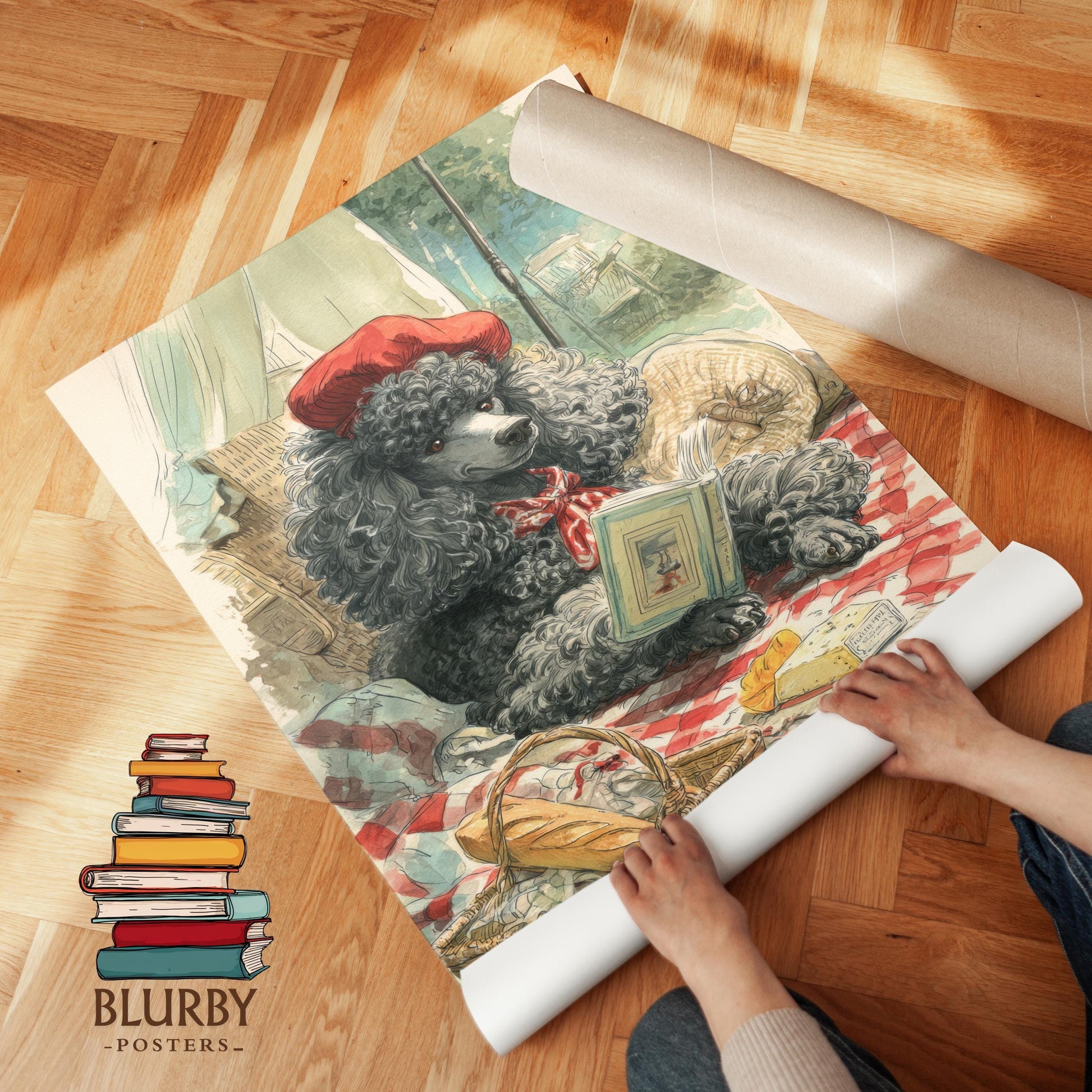 French Poodle Picnic Paris Print | Cozy Wall Decor | Cute Gift Book Lover | Book Nook Poster | Book Art | Aesthetic Room Art | Home Decor - Book Poster Art Print Decor Bookish