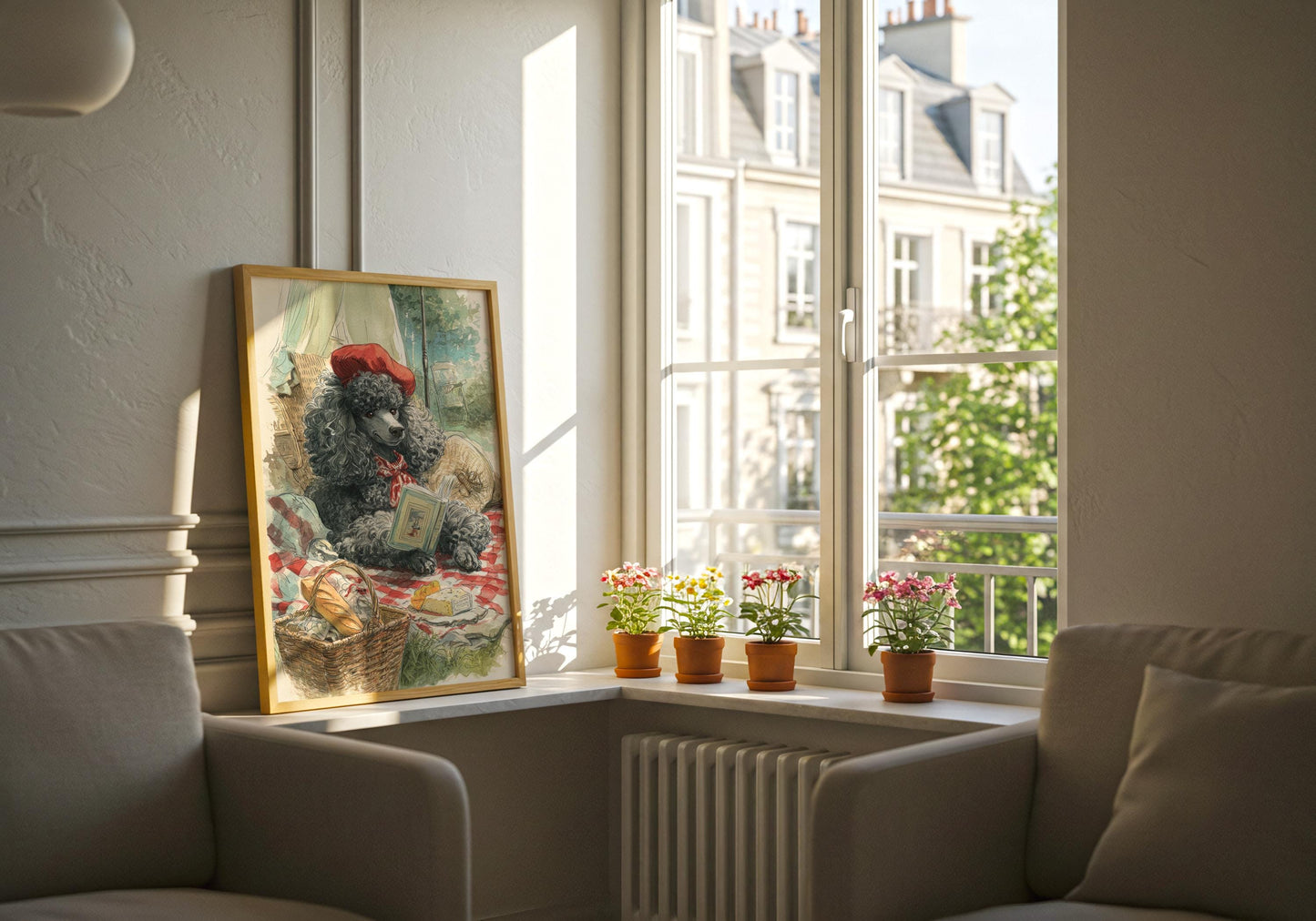 French Poodle Picnic Paris Print | Cozy Wall Decor | Cute Gift Book Lover | Book Nook Poster | Book Art | Aesthetic Room Art | Home Decor - Book Poster Art Print Decor Bookish
