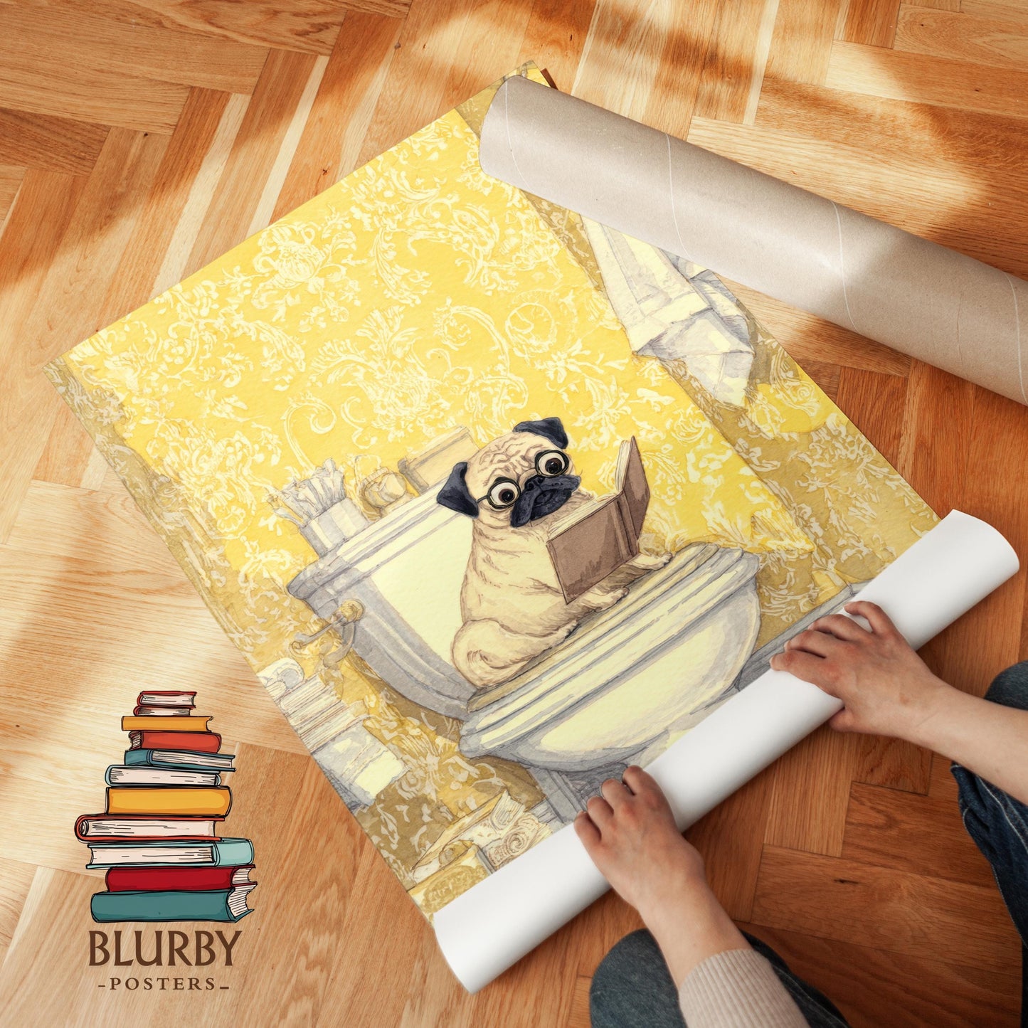 Pug Reading on Toilet Print | Cozy Wall Decor | Cute Gift For Book Lover | Book Nook Poster | Book Art | Aesthetic Room Art | Home Decor - Book Poster Art Print Decor Bookish