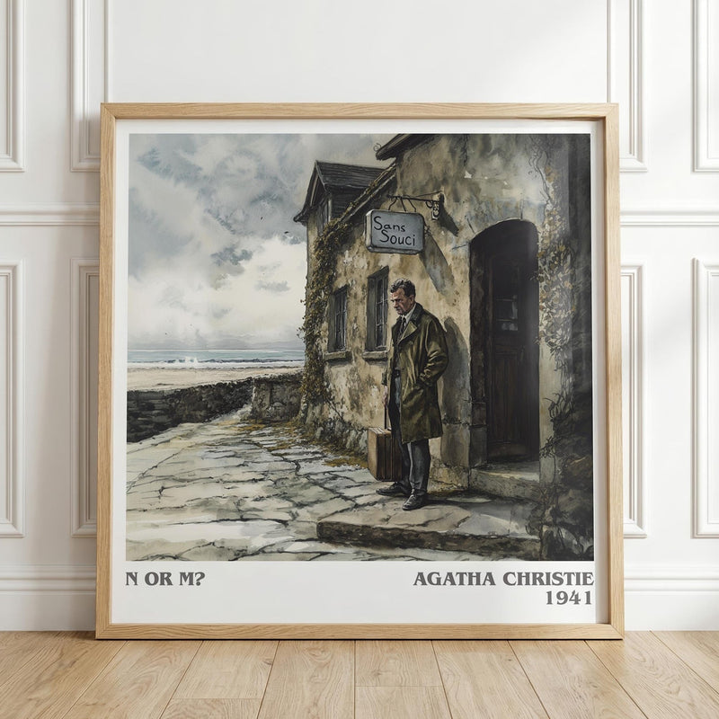 N Or M? literary print in frame leaning in hallway – mystery wall art