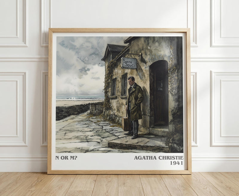 N Or M? literary print in frame leaning in hallway – mystery wall art