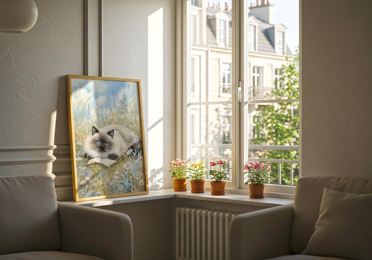 Cat Reading in Daisy Field Print | Cozy Wall Decor | Gift For Book Lover | Book Nook Poster | Book Art | Aesthetic Room Art | Home Decor - Book Poster Art Print Decor Bookish