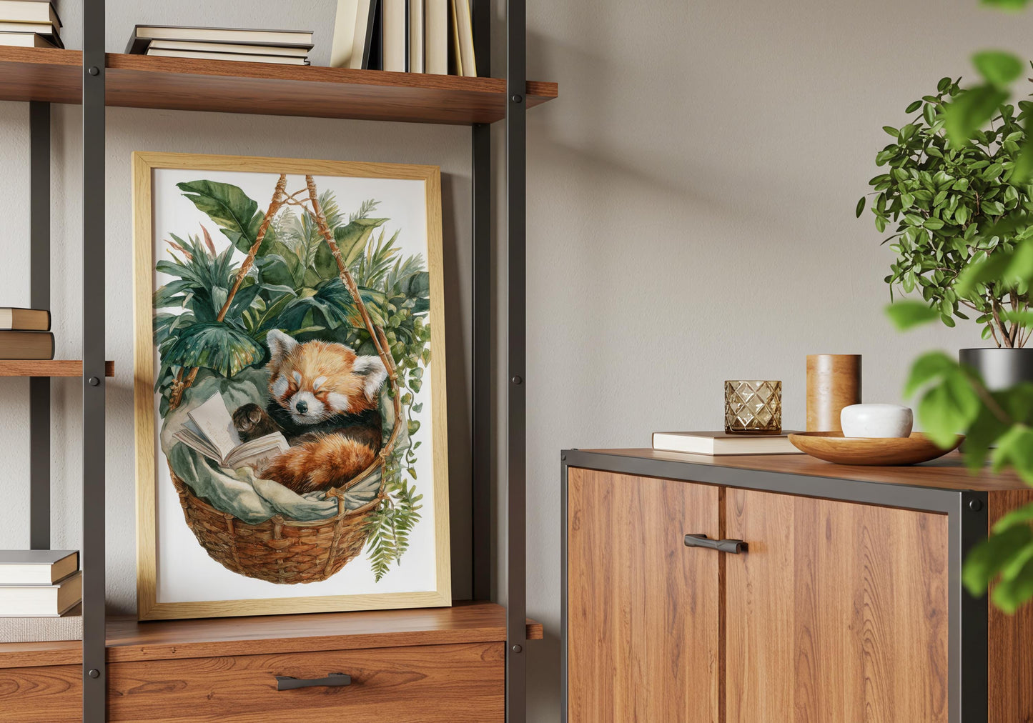 Red Panda Reading Print | Cozy Wall Decor | Gift For Book Lover | Book Nook Poster | Book Art | Aesthetic Room Art | Reader Home Decor - Book Poster Art Print Decor Bookish