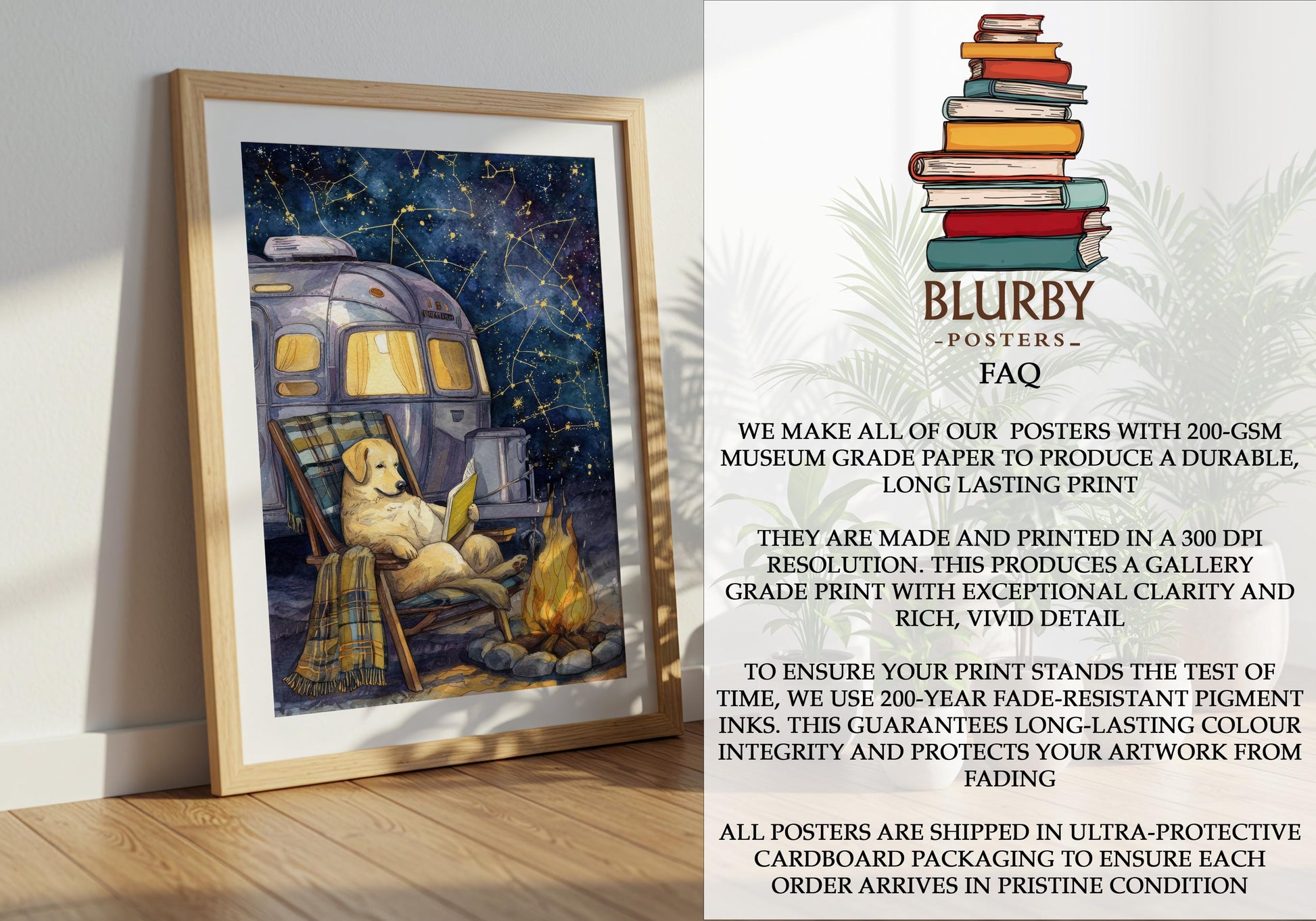 Camping Golden Retriever Print | Cozy Wall Decor | Book Lover Gift | Book Nook Poster | Book Art | Aesthetic Room Art | Reader Home Decor - Book Poster Art Print Decor Bookish