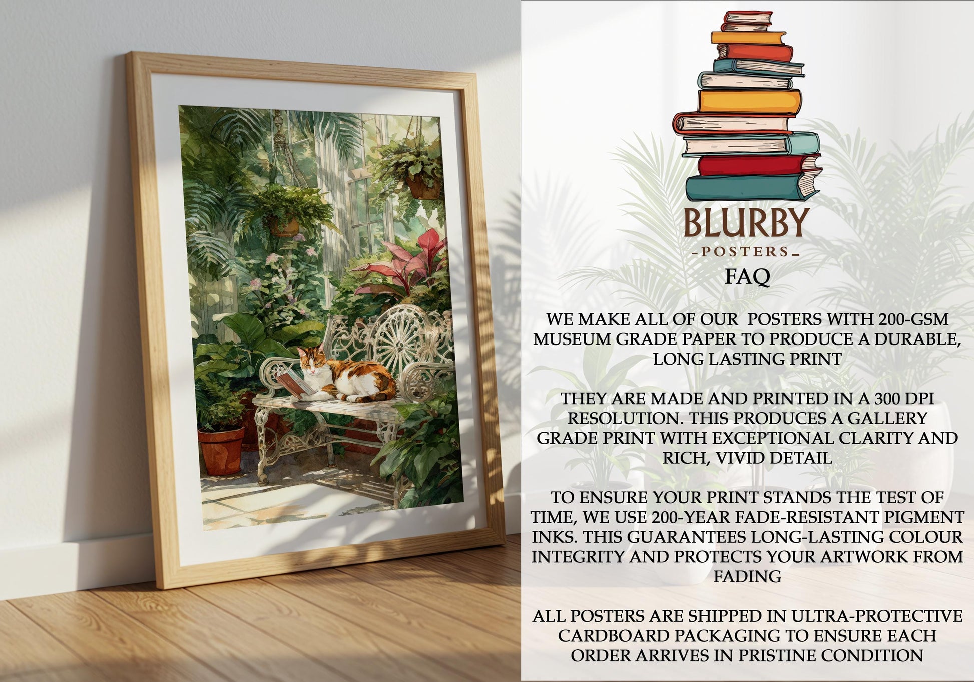 Calico Cat in Conservatory Garden Print | Cozy Wall Decor | Book Lover Gift | Book Nook Poster | Book Art | Aesthetic Room Art | Home Decor - Book Poster Art Print Decor Bookish