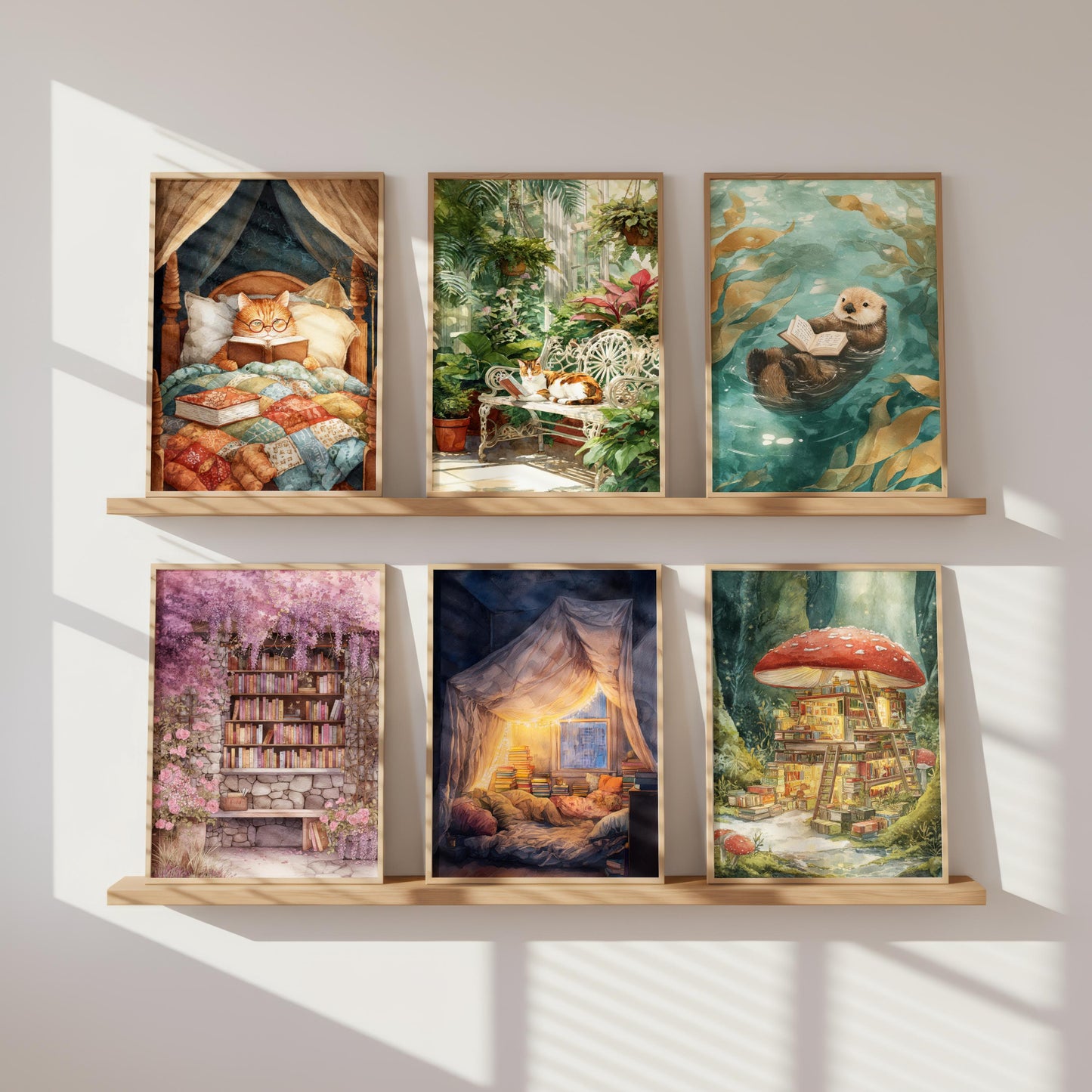 Calico Cat in Conservatory Garden Print | Cozy Wall Decor | Book Lover Gift | Book Nook Poster | Book Art | Aesthetic Room Art | Home Decor - Book Poster Art Print Decor Bookish