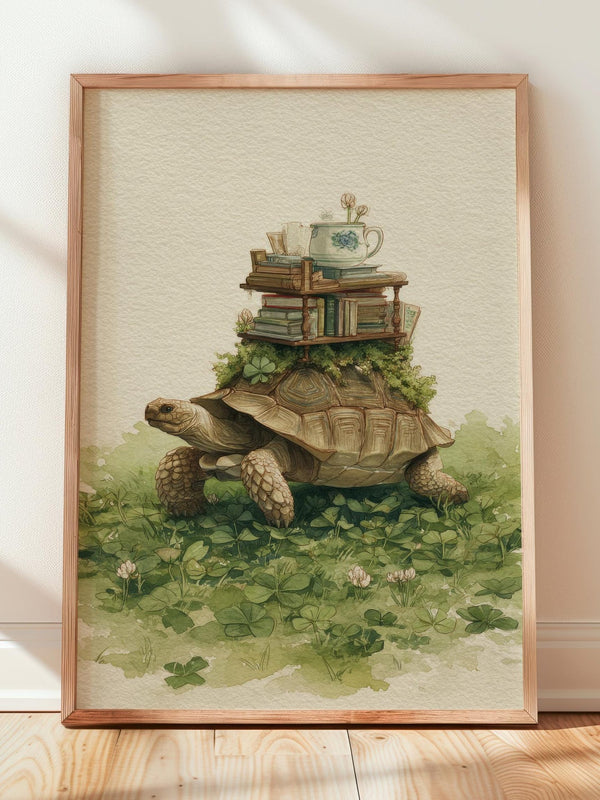 Tortoise Book Library Print | Cozy Wall Decor | Book Lover Gift | Book Nook Poster | Book Art | Aesthetic Room Art | Reader Home Decor - Book Poster Art Print Decor Bookish
