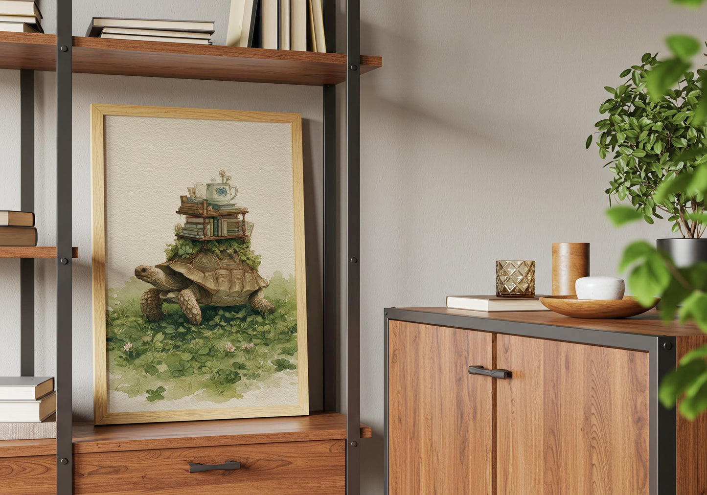 Tortoise Book Library Print | Cozy Wall Decor | Book Lover Gift | Book Nook Poster | Book Art | Aesthetic Room Art | Reader Home Decor - Book Poster Art Print Decor Bookish