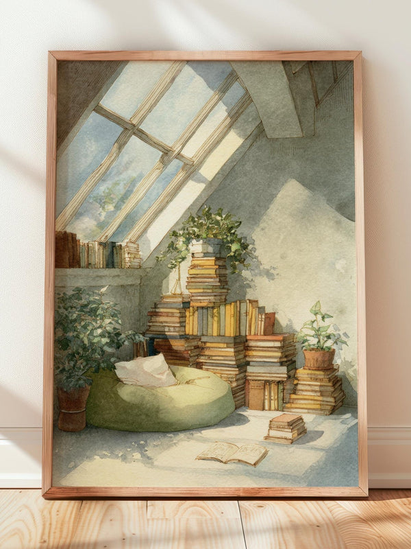 Attic Sunroom Library Print | Cozy Wall Decor | Book Lover Gift | Book Nook Poster | Book Art | Aesthetic Room Art | Reader Home Decor - Book Poster Art Print Decor Bookish
