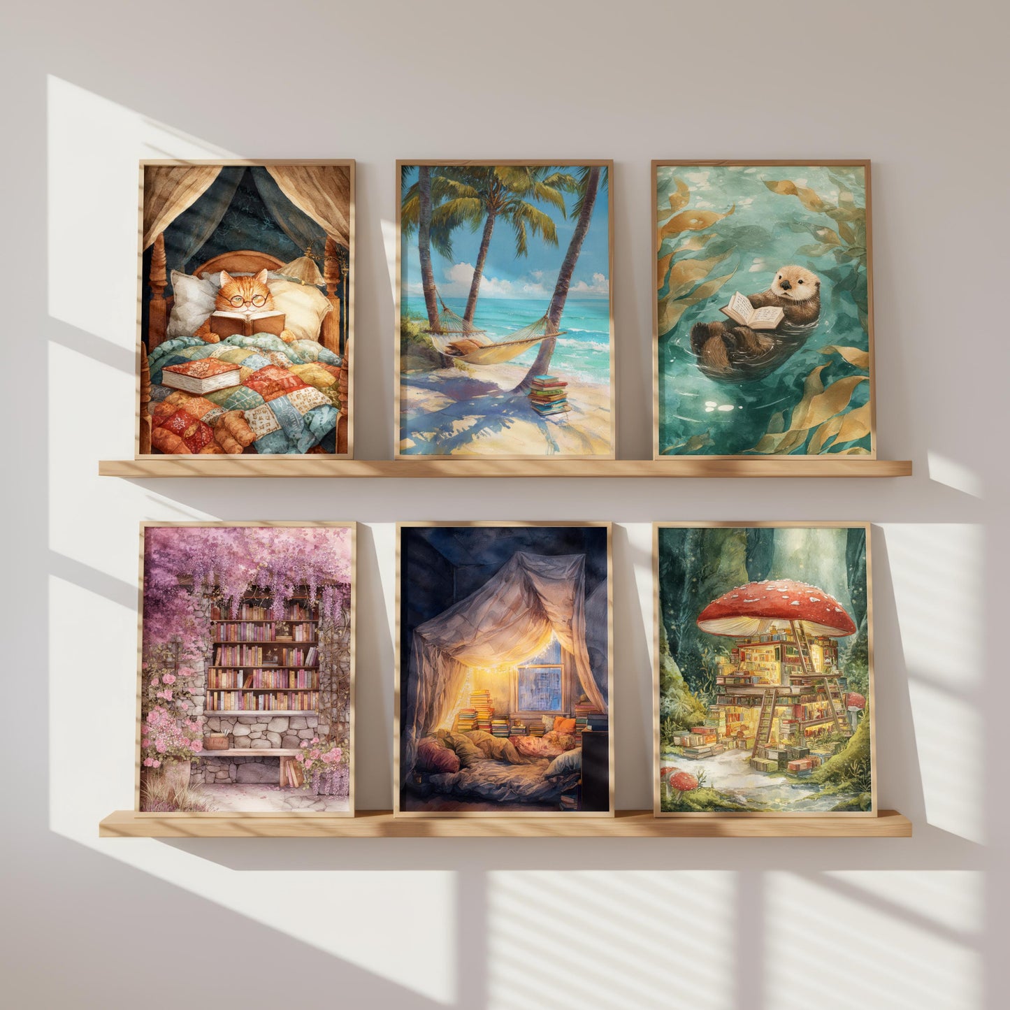 Tropical Beach Hammock Library Print | Cozy Wall Decor | Book Lover Gift | Book Nook Poster | Book Art | Aesthetic Room Art | Home Decor - Book Poster Art Print Decor Bookish