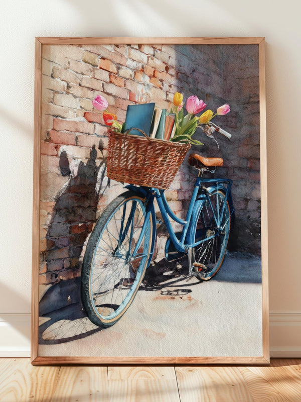 Vintage Bicycle Flower Basket Book Print | Cozy Wall Decor | Book Lover Gift | Book Nook Poster | Book Art | Aesthetic Room Art | Home Decor - Book Poster Art Print Decor Bookish