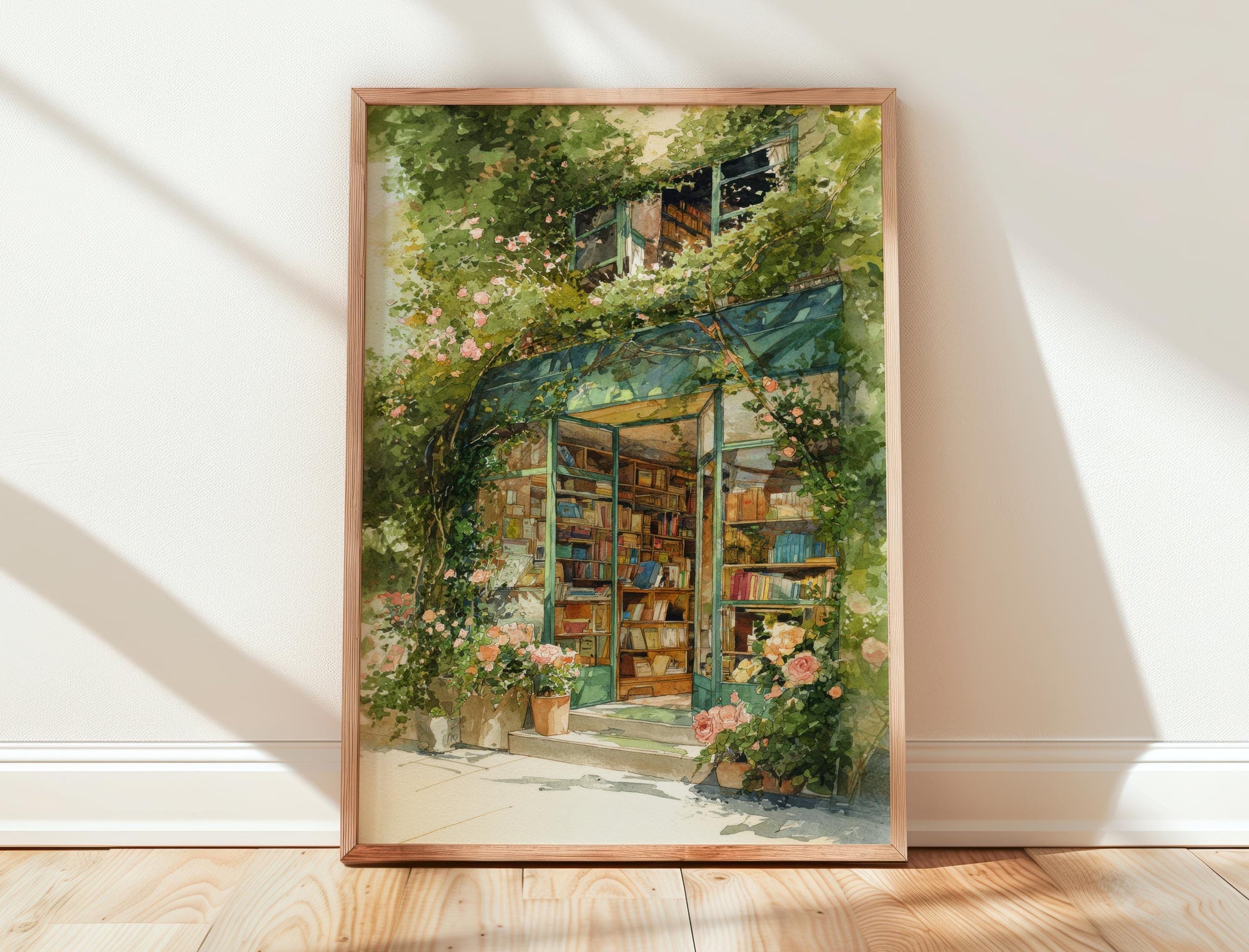 Rose Covered Floral Bookshop Print | Cozy Wall Decor | Book Lover Gift | Book Nook Poster | Book Art | Aesthetic Room Art | Home Decor - Book Poster Art Print Decor Bookish