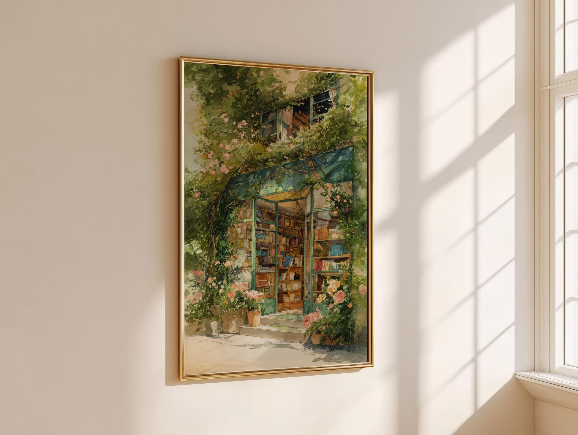 Rose Covered Floral Bookshop Print | Cozy Wall Decor | Book Lover Gift | Book Nook Poster | Book Art | Aesthetic Room Art | Home Decor - Book Poster Art Print Decor Bookish