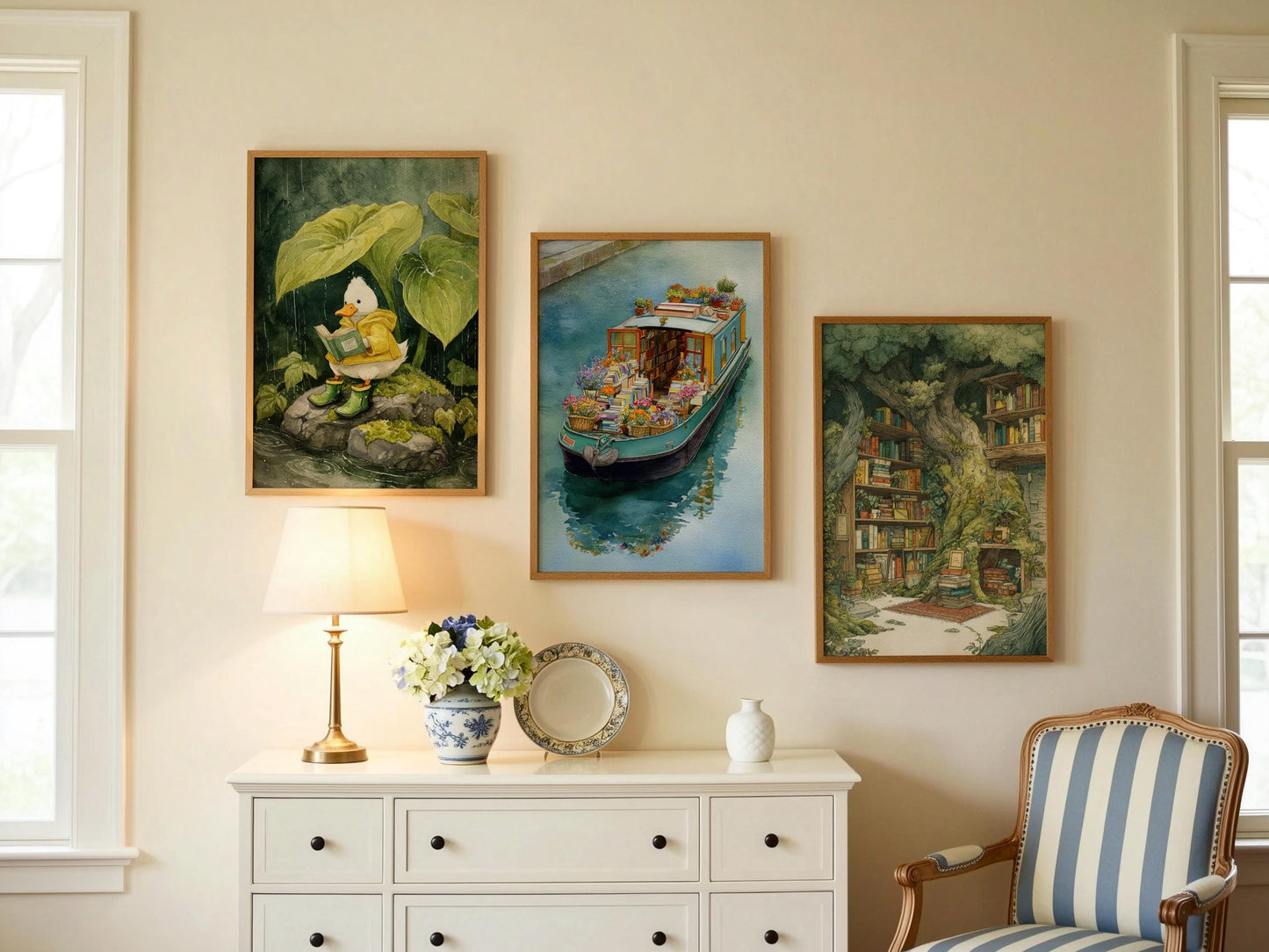 Teal Floating Garden Book Boat Print | Cozy Wall Decor | Book Lover Gift | Book Nook Poster | Book Art | Aesthetic Room Art | Home Decor - Book Poster Art Print Decor Bookish