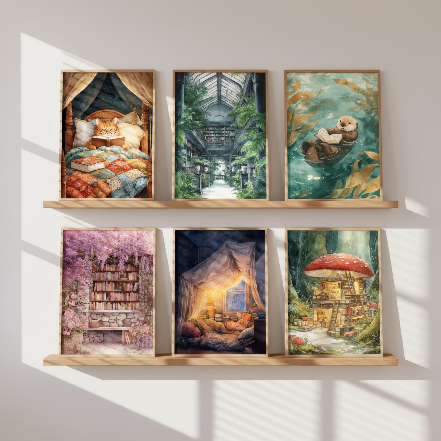Lush Conservatory Jungle Library Print | Cozy Wall Decor | Book Lover Gift | Book Nook Poster | Book Art | Aesthetic Room Art | Home Decor - Book Poster Art Print Decor Bookish