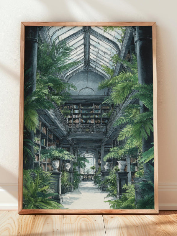 Lush Conservatory Jungle Library Print | Cozy Wall Decor | Book Lover Gift | Book Nook Poster | Book Art | Aesthetic Room Art | Home Decor - Book Poster Art Print Decor Bookish