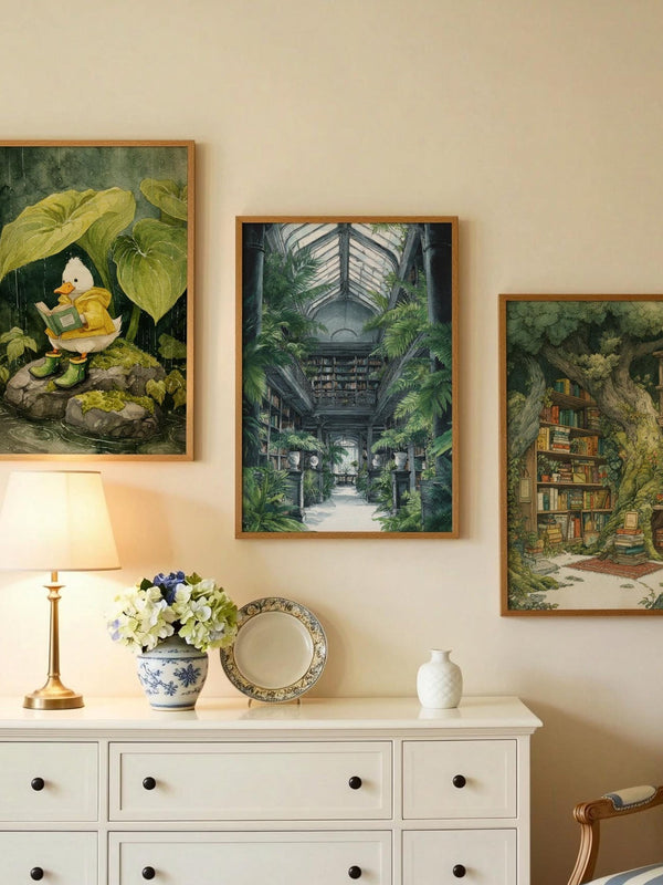 Lush Conservatory Jungle Library Print | Cozy Wall Decor | Book Lover Gift | Book Nook Poster | Book Art | Aesthetic Room Art | Home Decor - Book Poster Art Print Decor Bookish