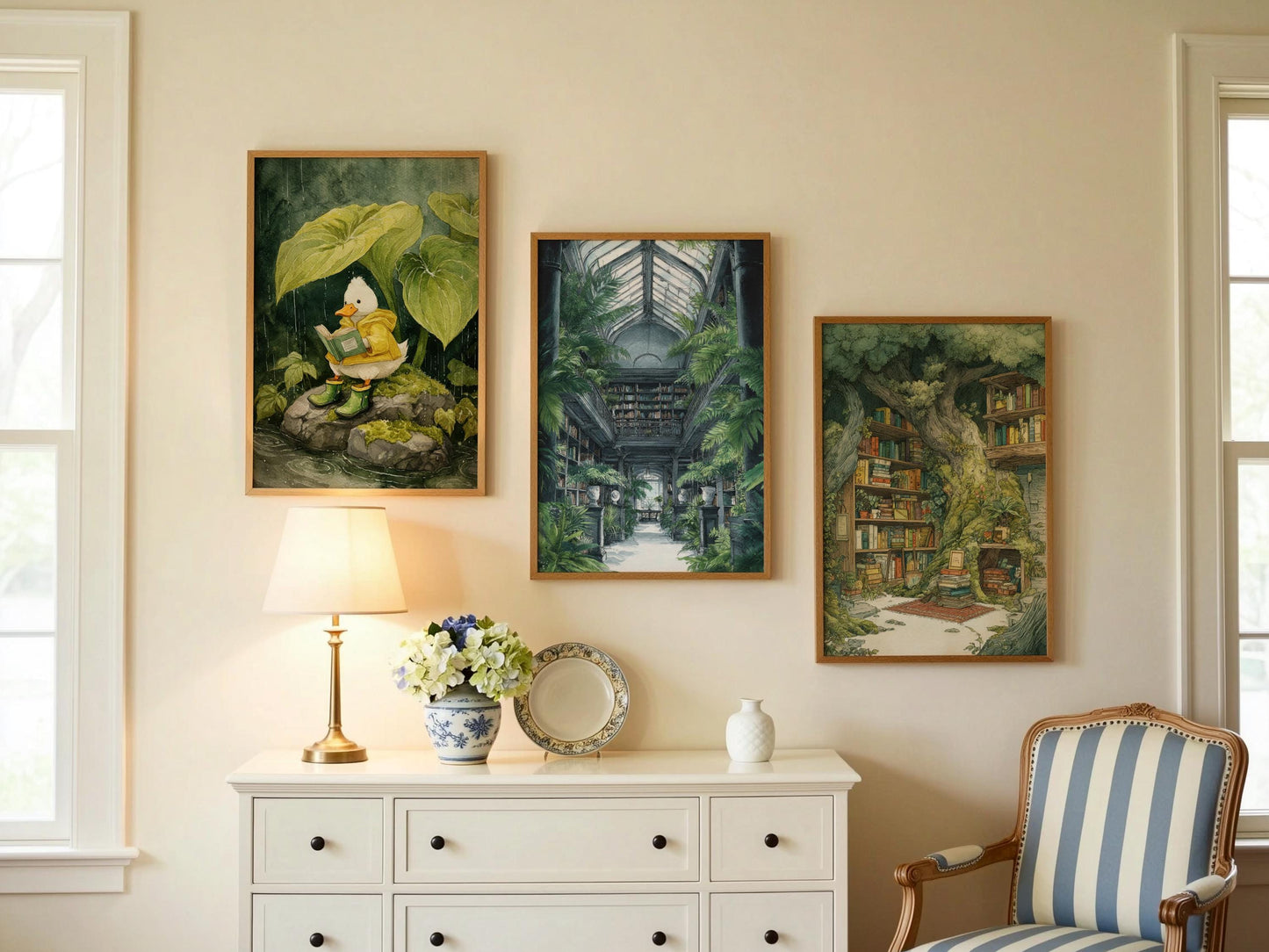 Lush Conservatory Jungle Library Print | Cozy Wall Decor | Book Lover Gift | Book Nook Poster | Book Art | Aesthetic Room Art | Home Decor - Book Poster Art Print Decor Bookish