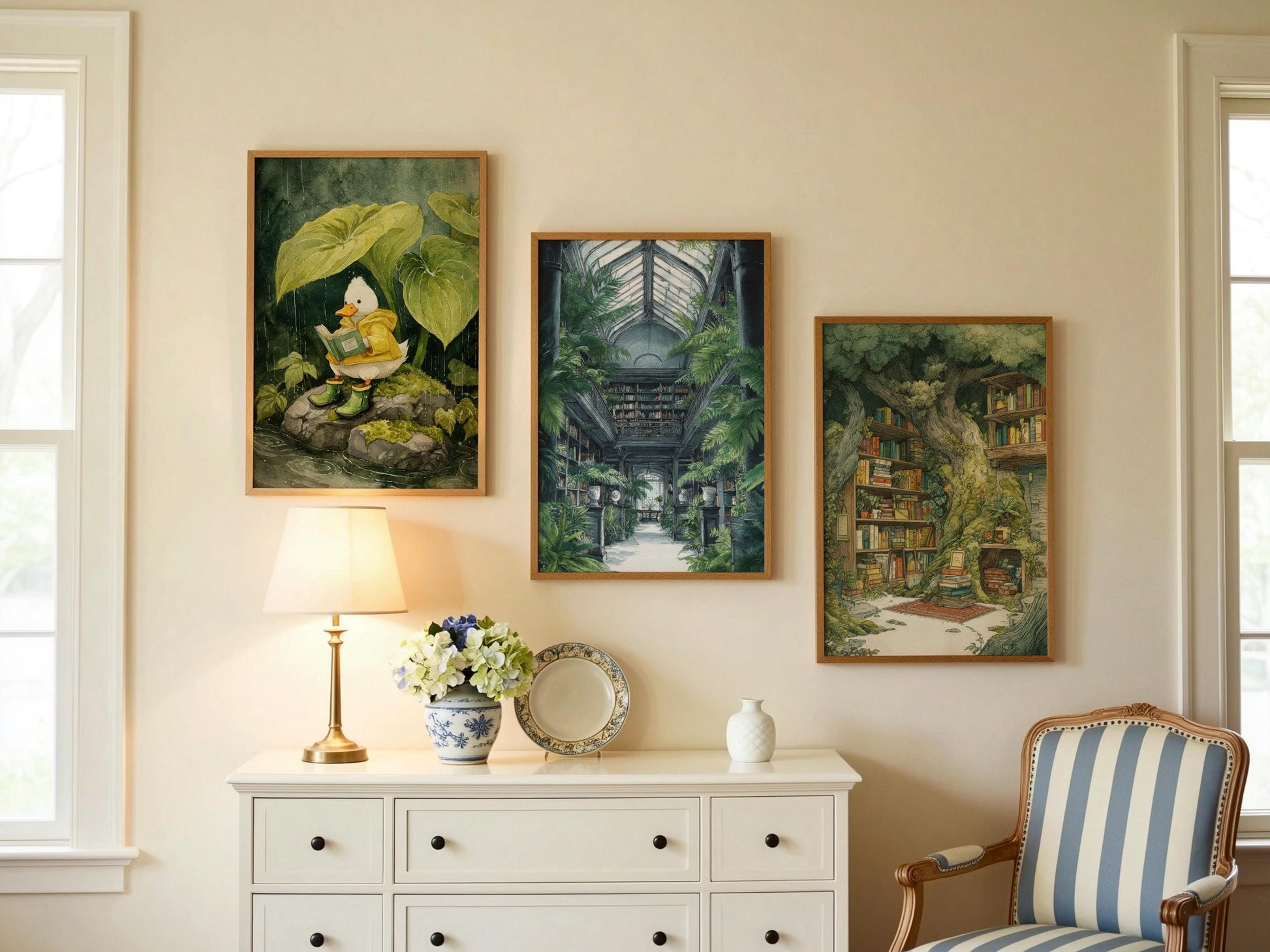 Lush Conservatory Jungle Library Print | Cozy Wall Decor | Book Lover Gift | Book Nook Poster | Book Art | Aesthetic Room Art | Home Decor - Book Poster Art Print Decor Bookish