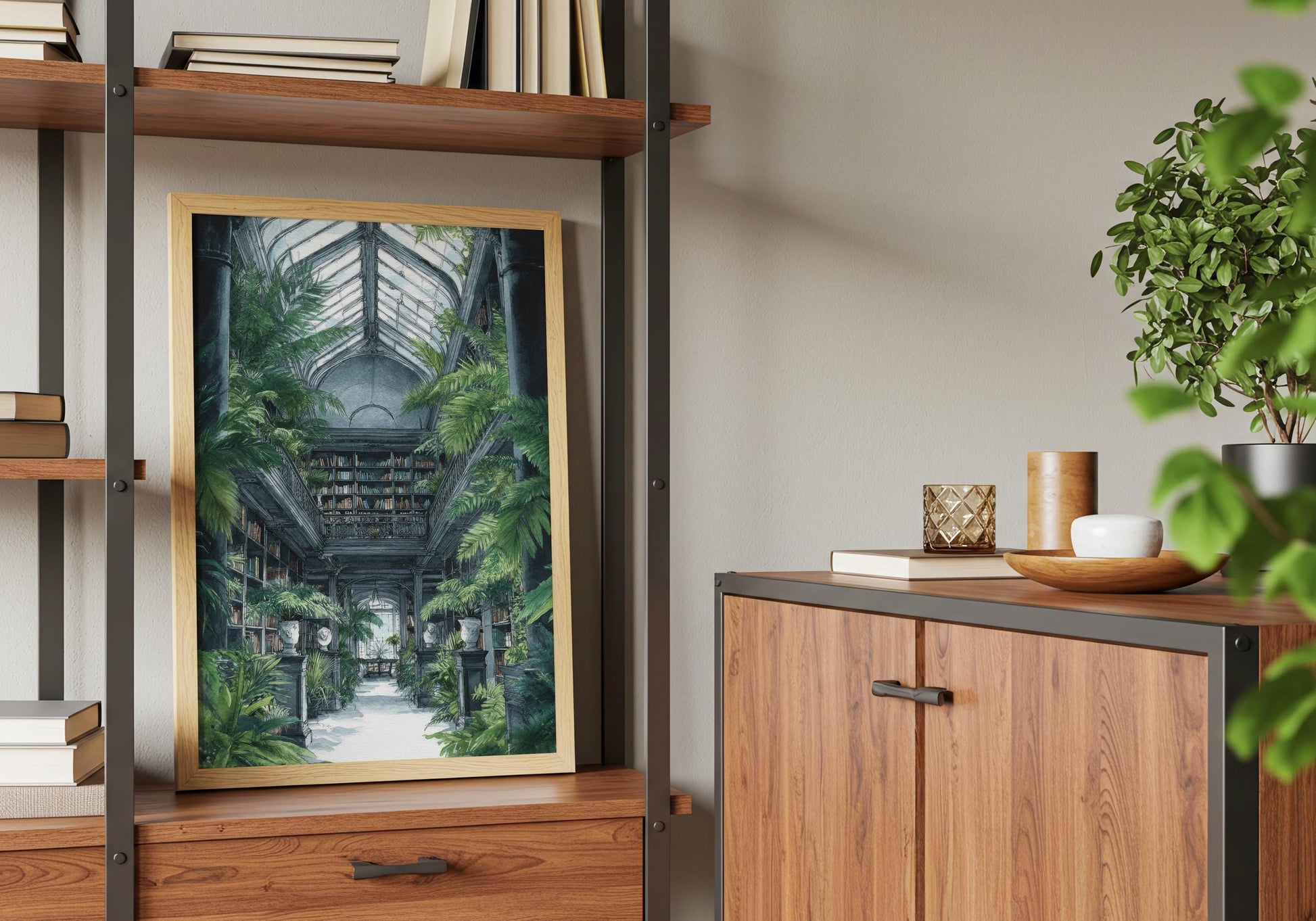 Lush Conservatory Jungle Library Print | Cozy Wall Decor | Book Lover Gift | Book Nook Poster | Book Art | Aesthetic Room Art | Home Decor - Book Poster Art Print Decor Bookish